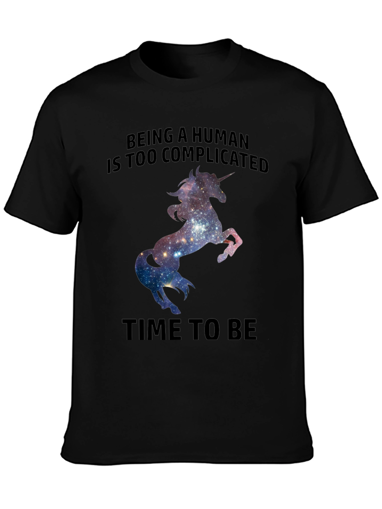 Black Unicorn Galaxy T-Shirt - Complicated Human Humor Tee view 3