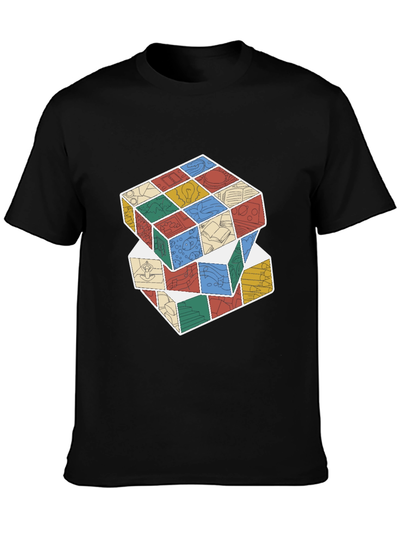 Black Stacked Cube Design Black T-Shirt view 3