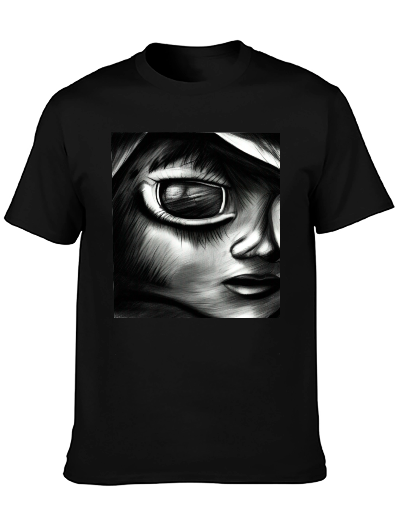 Black Monochrome Anime Art Tee view 3