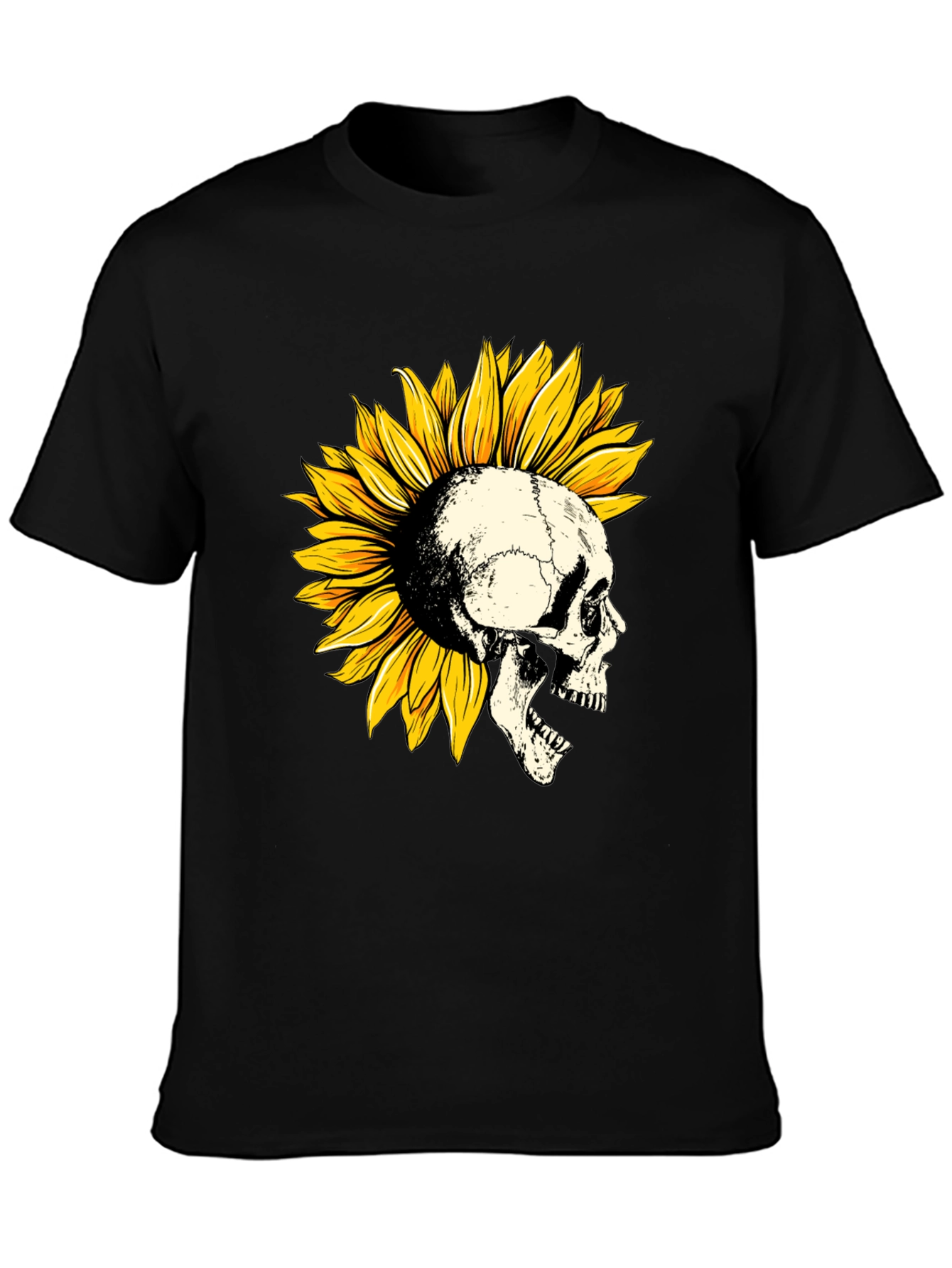 Black Skull Sunflower Graphic T-Shirt - Unique Design view 3