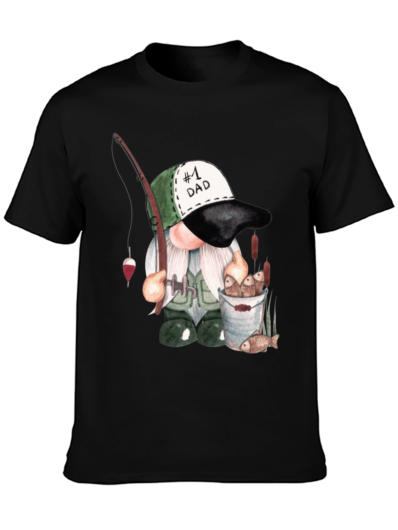 Black Fishing Gnome Dad T-Shirt view 3