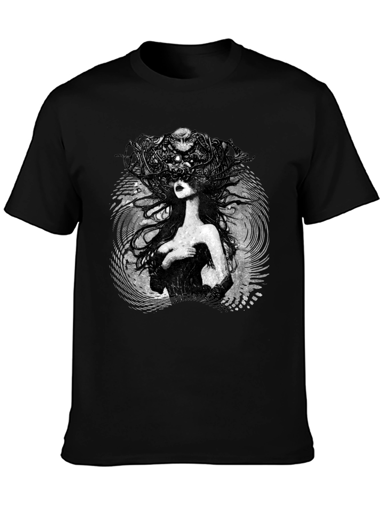 Black Mystic Woman Graphic Tee - Black Cotton T-Shirt view 3