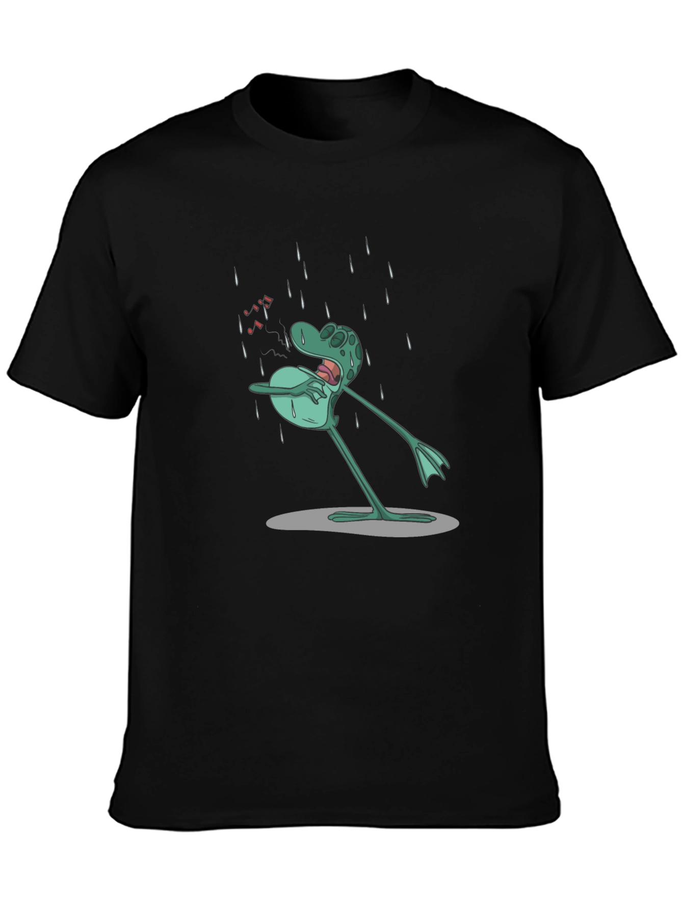 Black Sad Frog Cartoon Black T-Shirt view 3