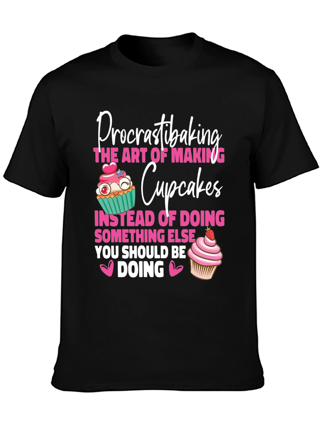 Black Procrastibaking Cupcakes Graphic T-Shirt view 3