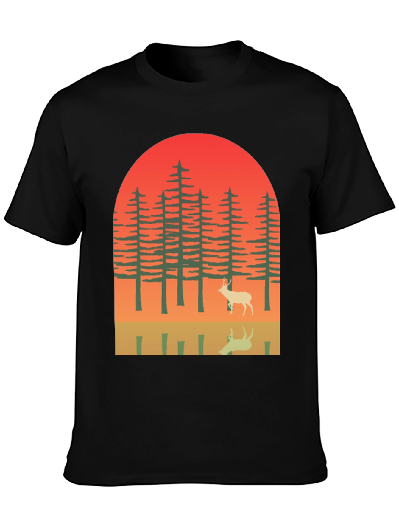 Black Retro Deer Forest Graphic Tee view 3