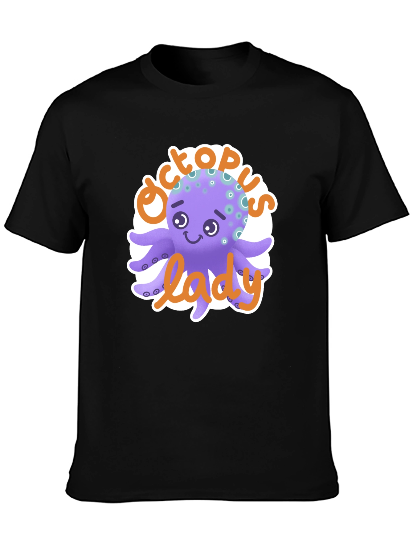 Black Octopus Lady T-Shirt - Cute Cartoon Graphic Tee view 3