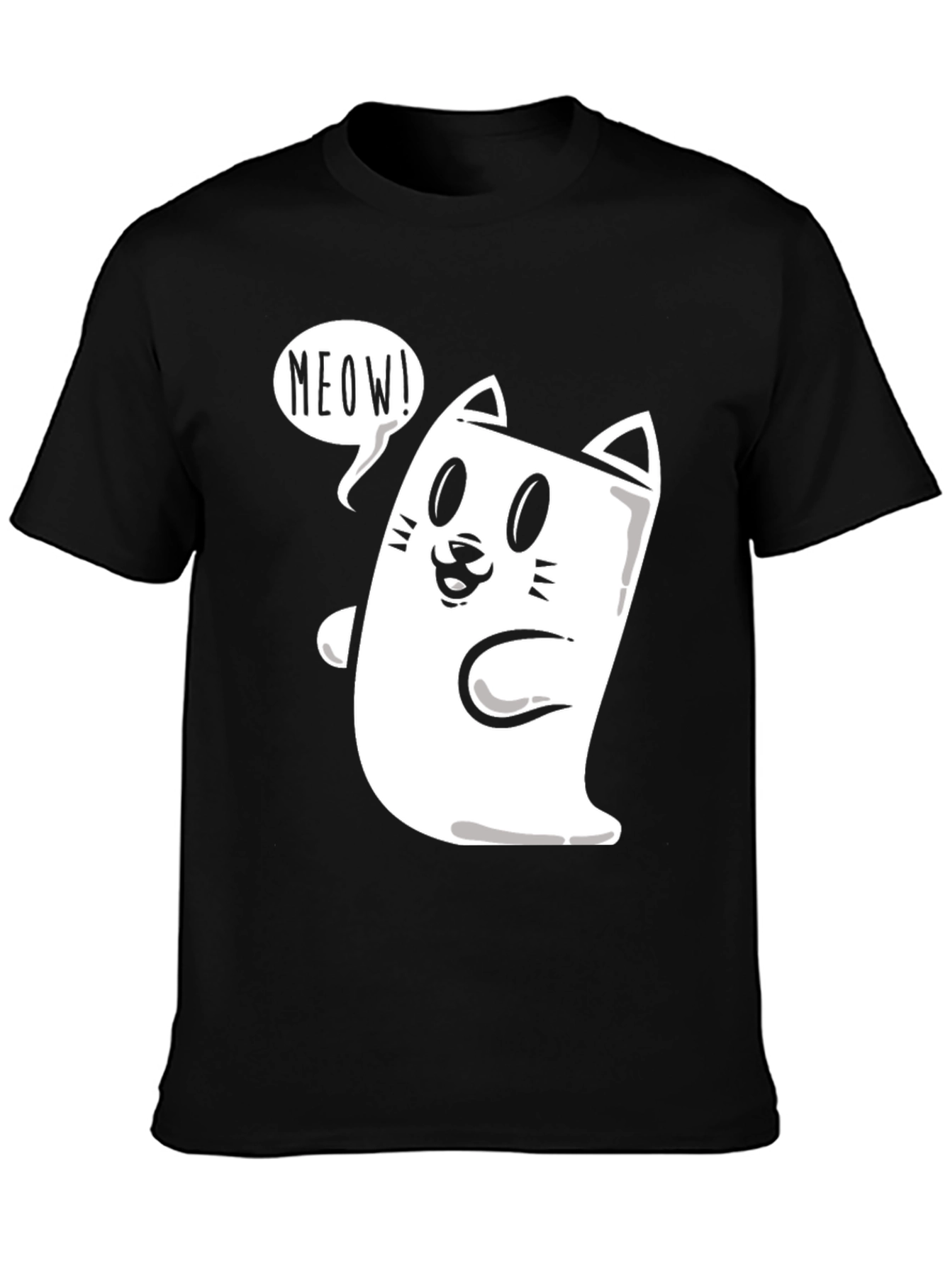 Black Meow Cat Graphic Tee - Funny Cartoon T-Shirt view 3