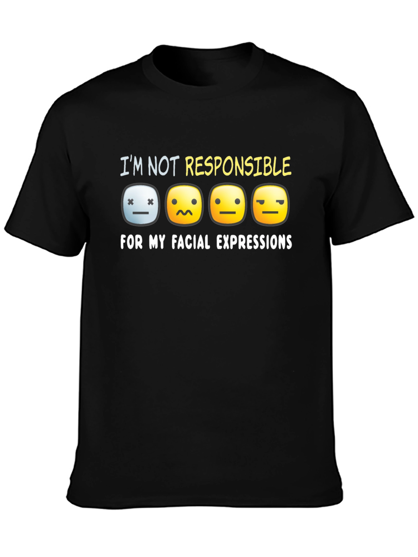 Black Funny Facial Expressions T-Shirt view 3