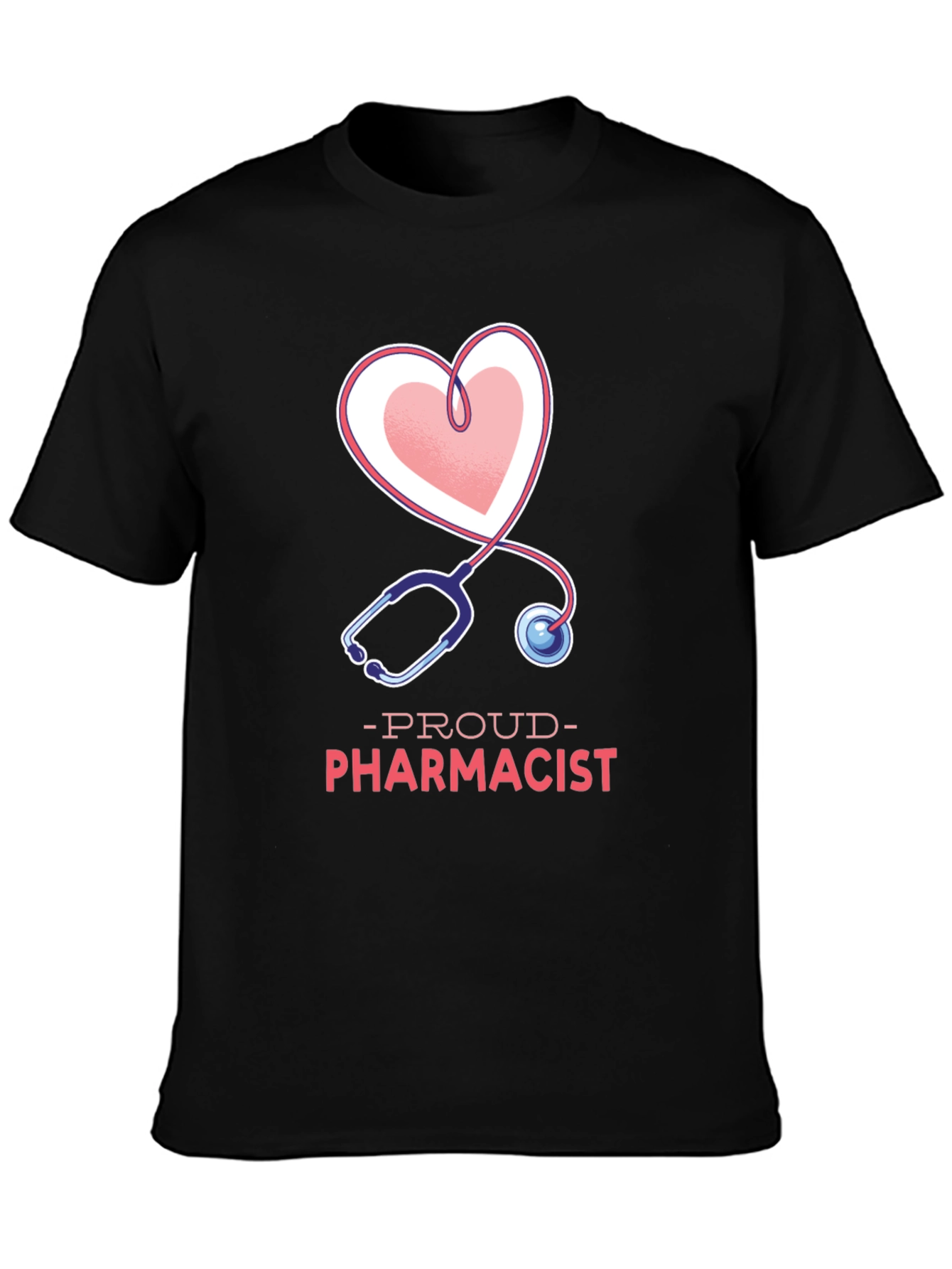 Black Proud Pharmacist Heart Stethoscope T-Shirt view 3