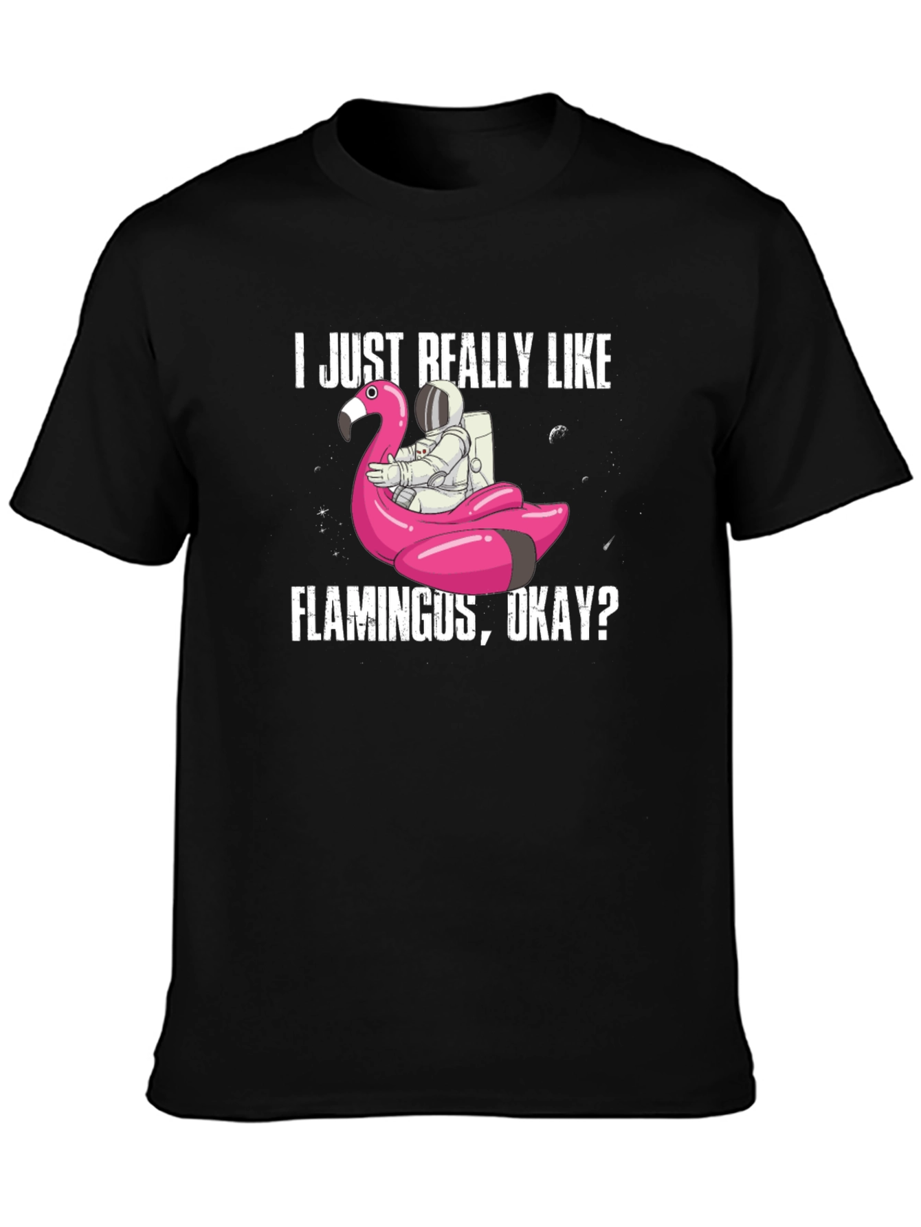 Black Flamingo Astronaut T-Shirt - I Just Really Like Flamingus view 3