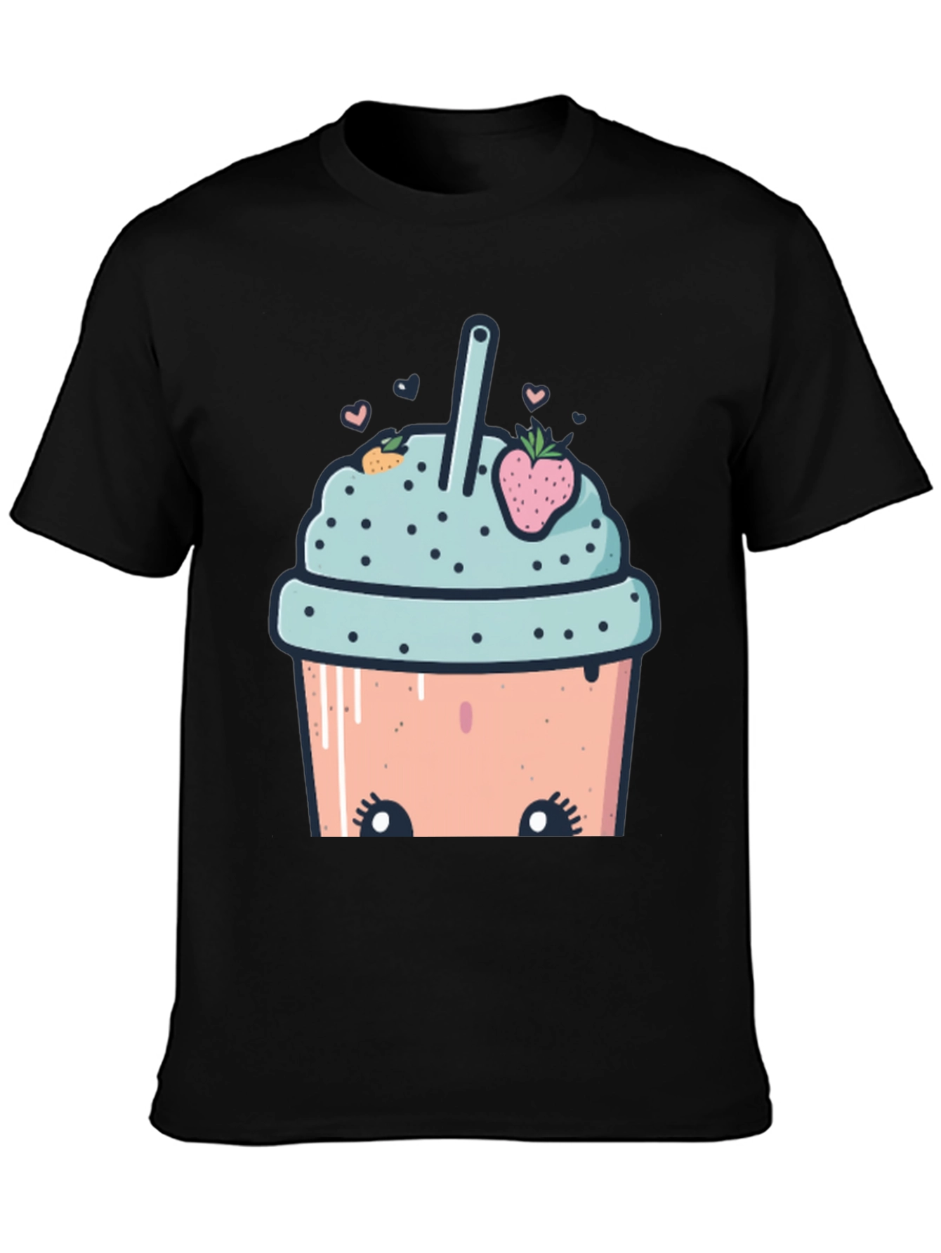 Black Cute Cartoon Smoothie T-Shirt view 3