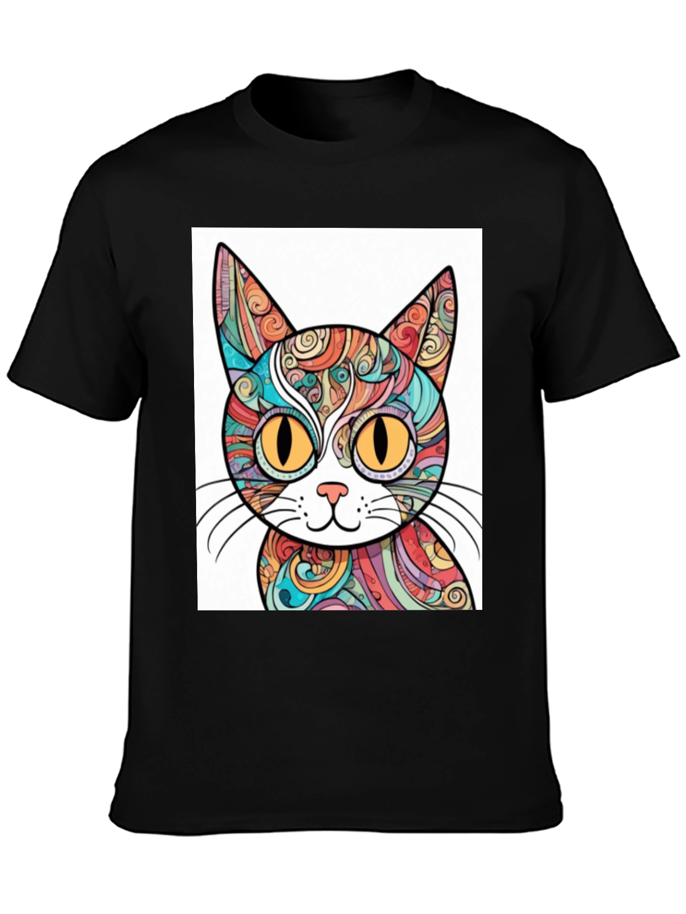 Black Colorful Cat Graphic T-Shirt - Unique Design view 3