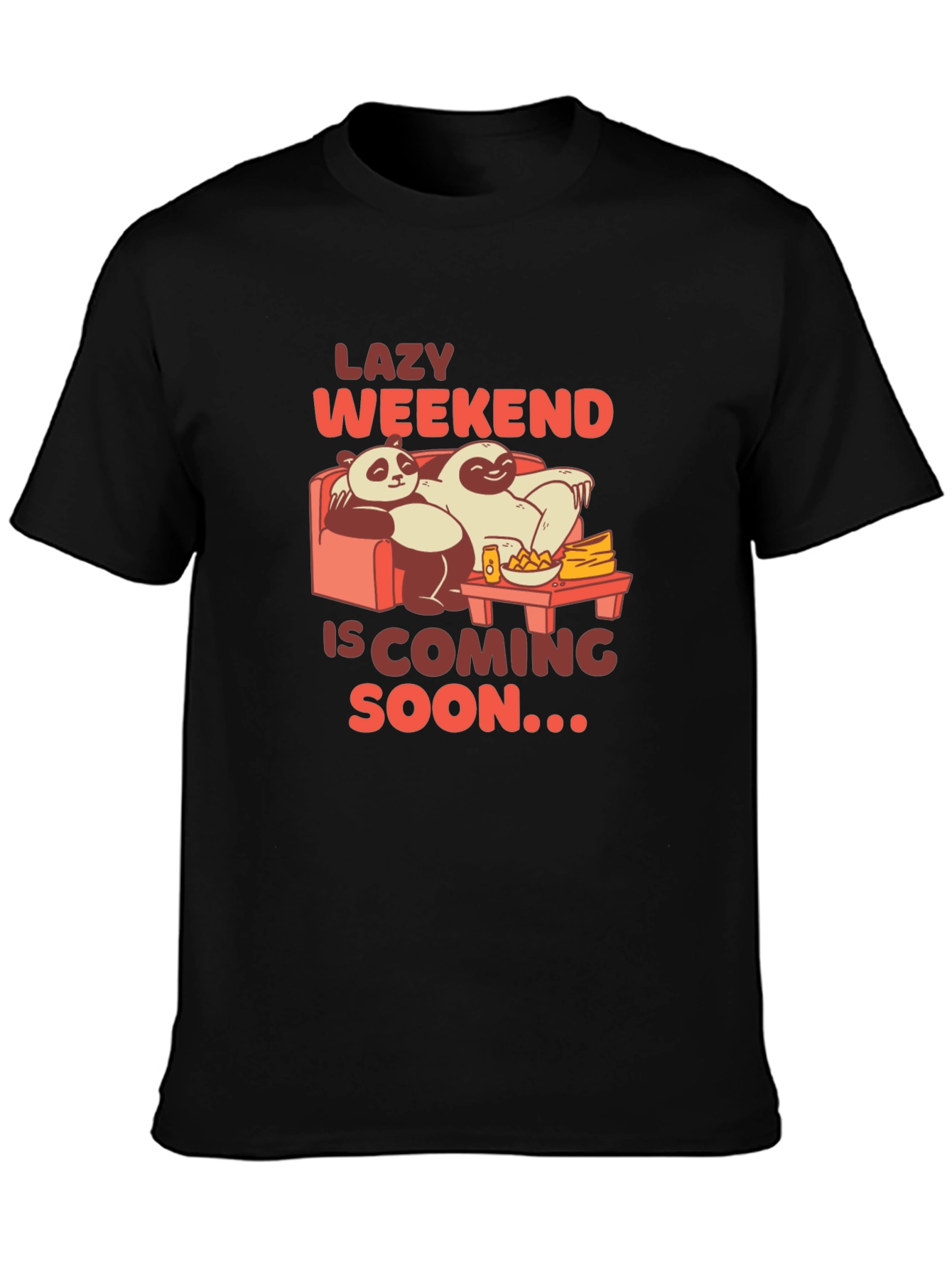 Black Lazy Weekend T-Shirt: Panda & Sloth Edition view 3
