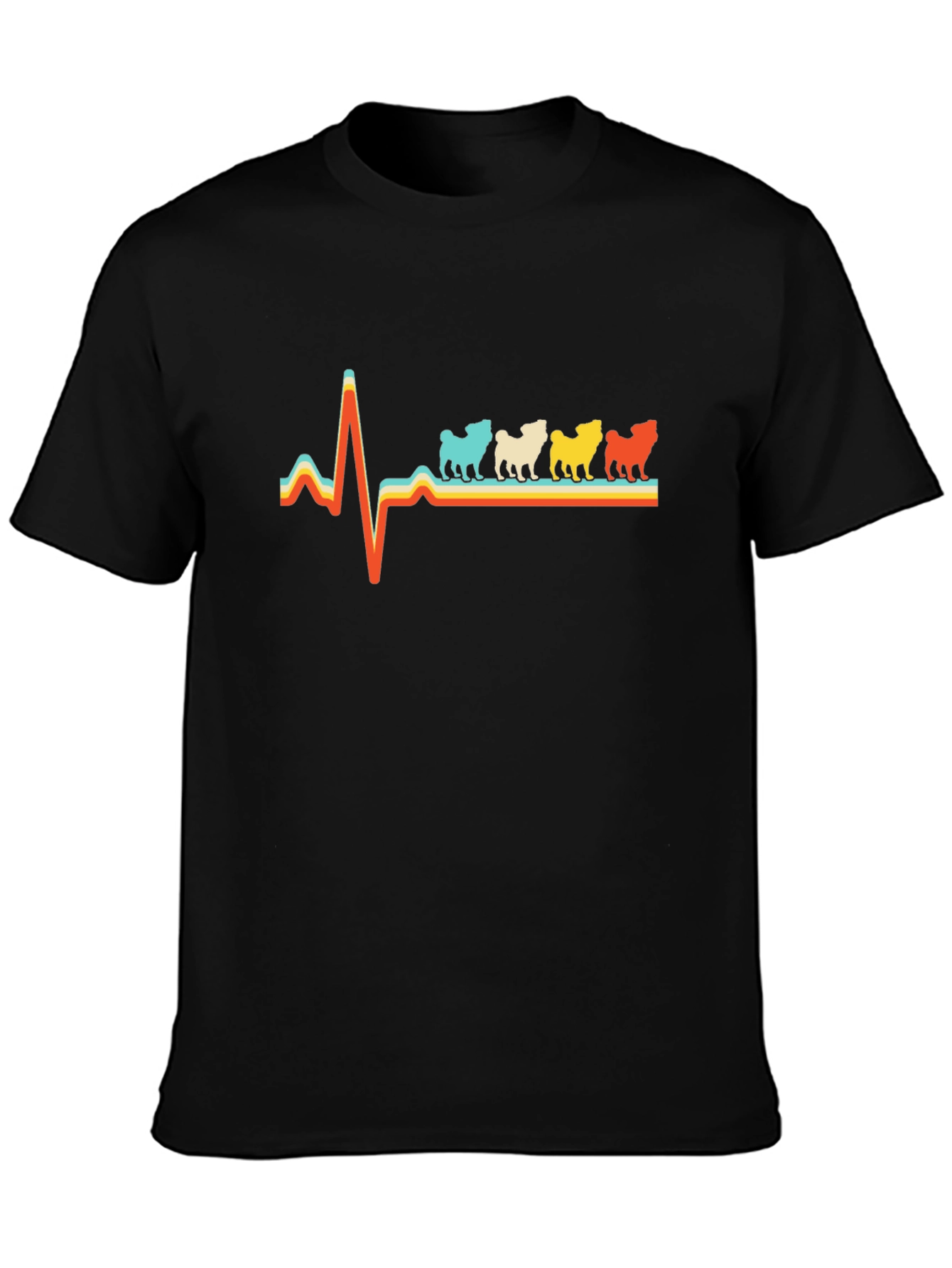 Black Pug Heartbeat Retro T-Shirt - Black view 3
