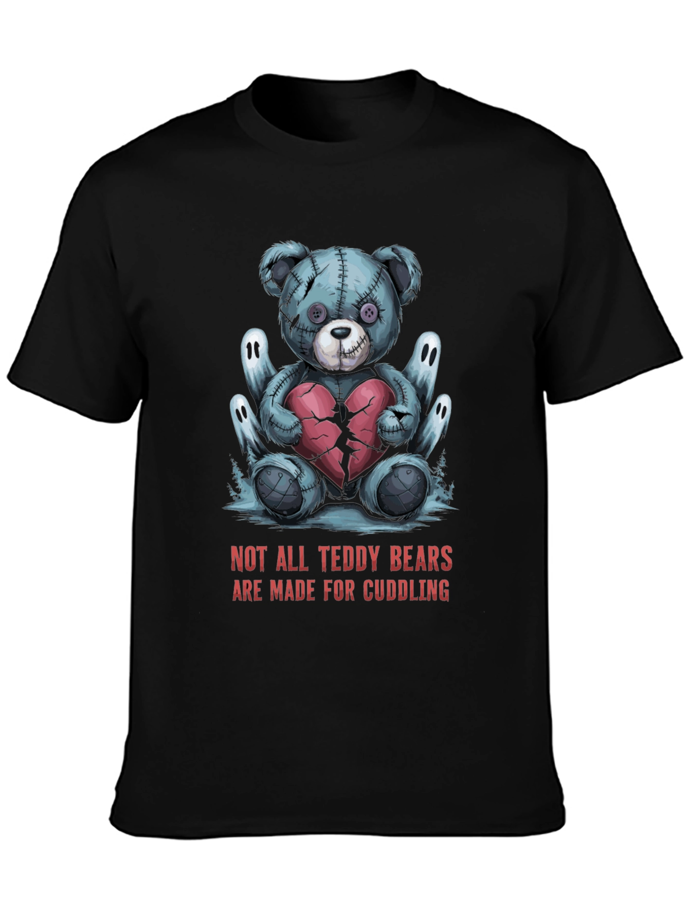 Black Creepy Teddy Bear Graphic Tee - Not for Cuddling! view 3