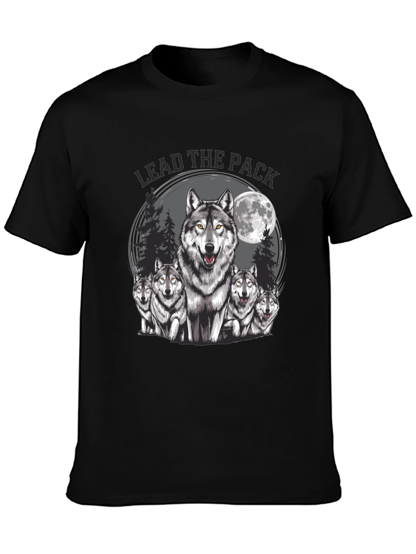 Black Lead the Pack Wolf Graphic T-Shirt view 3