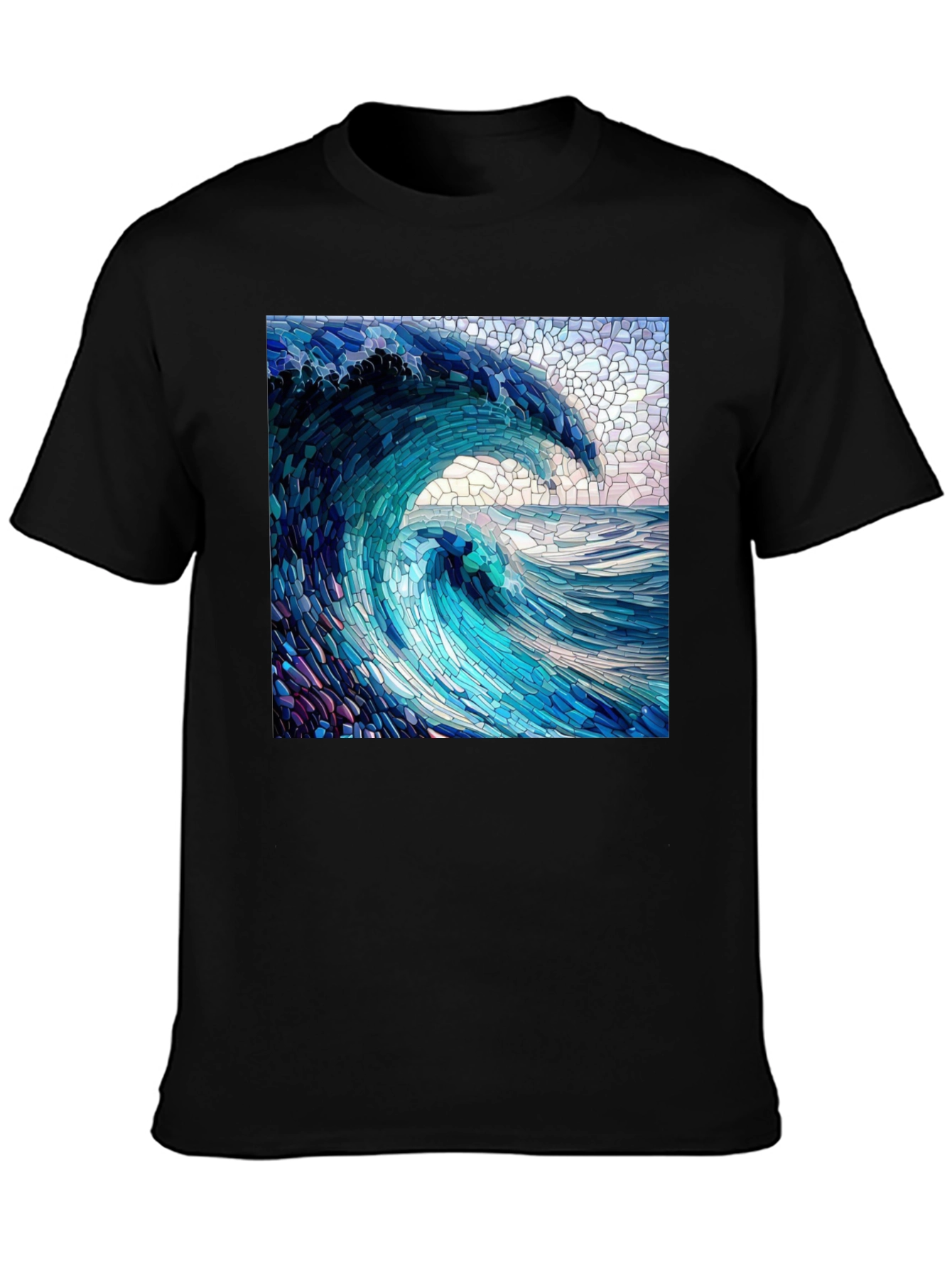 Black Ocean Wave Mosaic Graphic Tee - Unique Design view 3