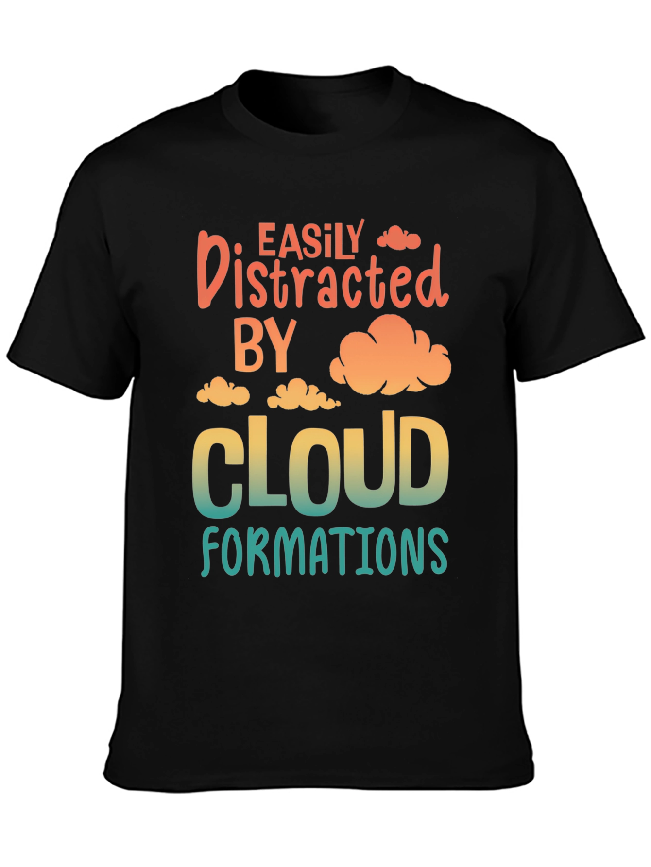 Black Easily Distracted By Cloud Formations T-Shirt view 3