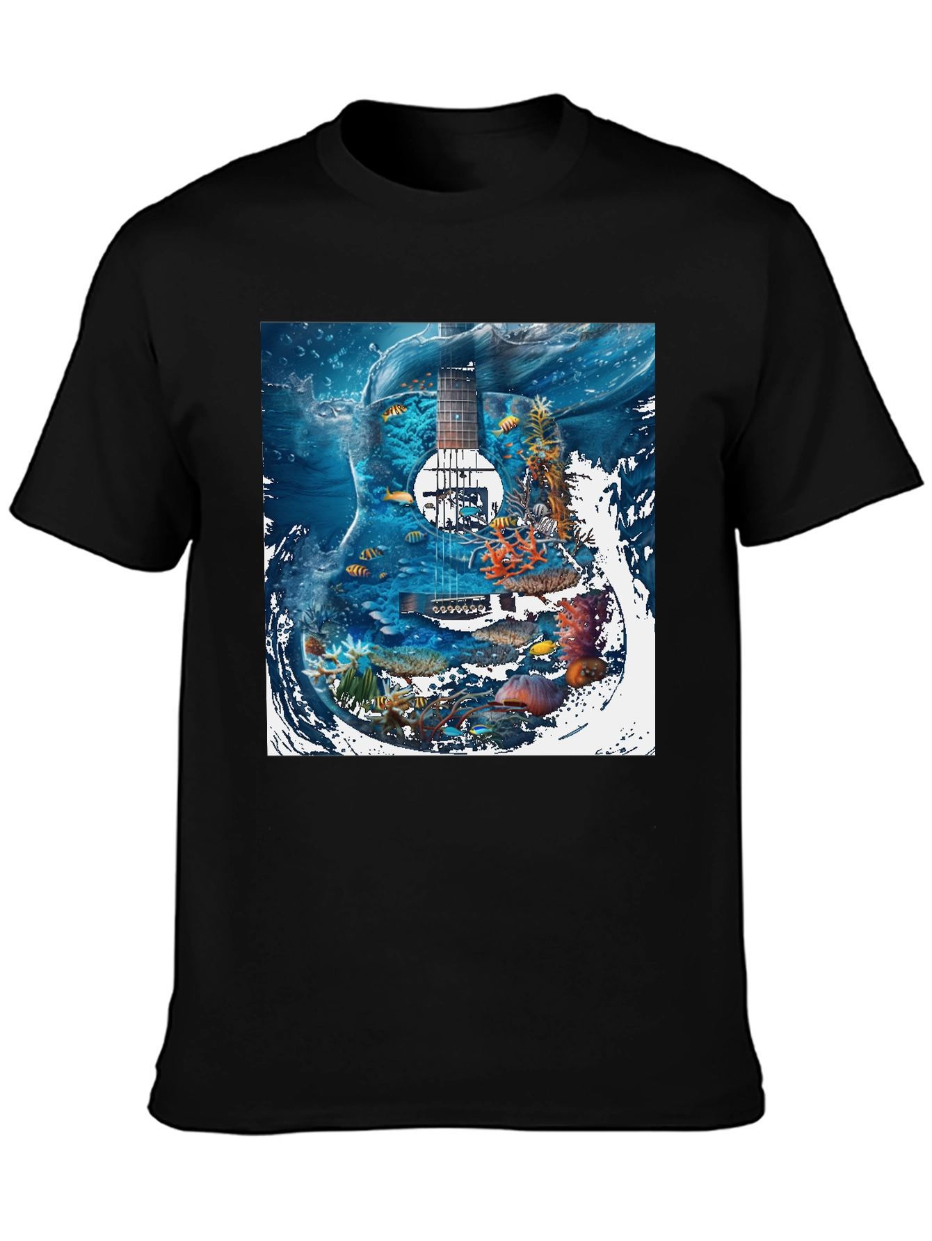 Black Underwater Guitar Graphic T-Shirt view 3