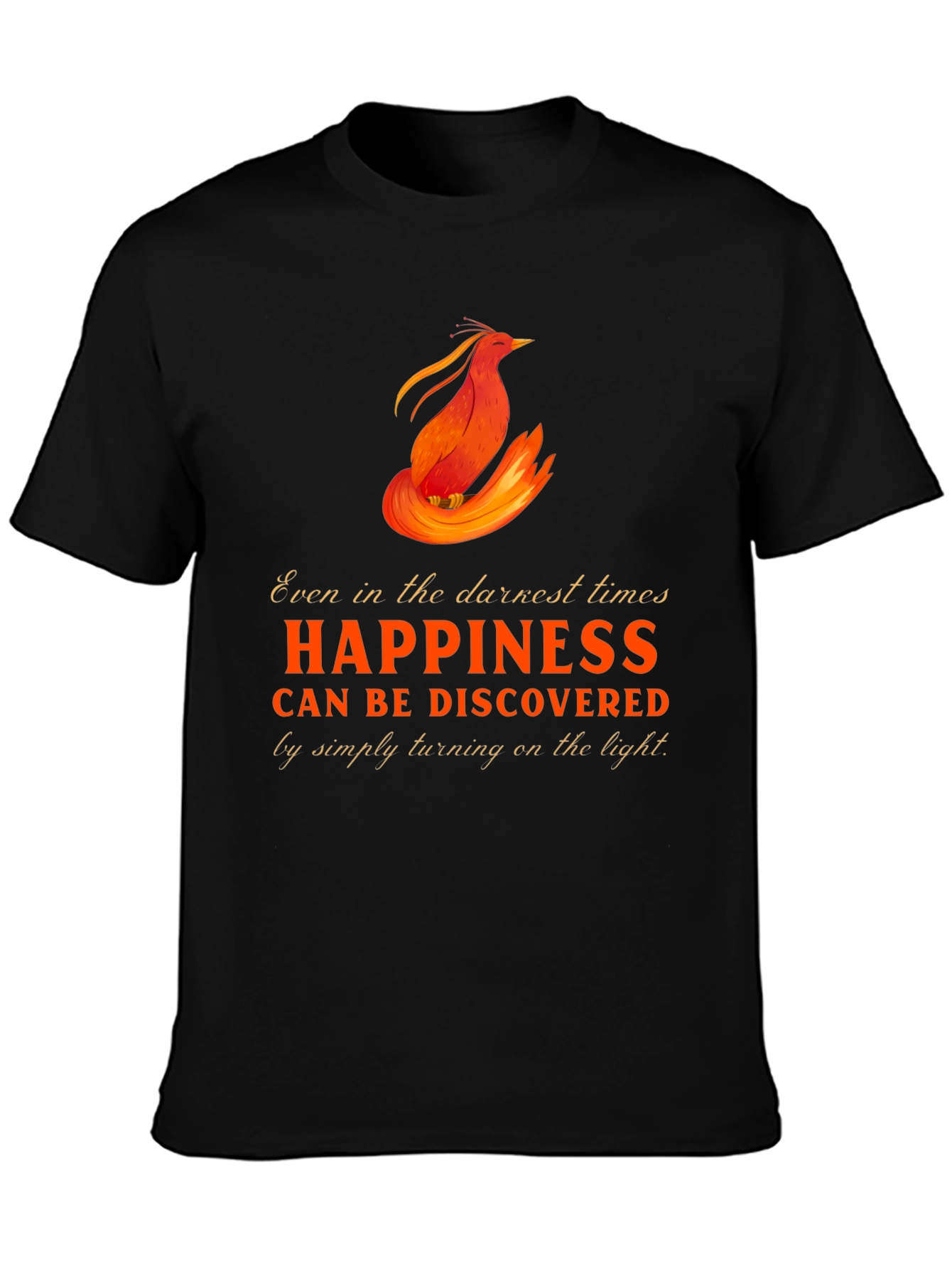 Black Phoenix Happiness Graphic T-Shirt - Inspirational Design view 3
