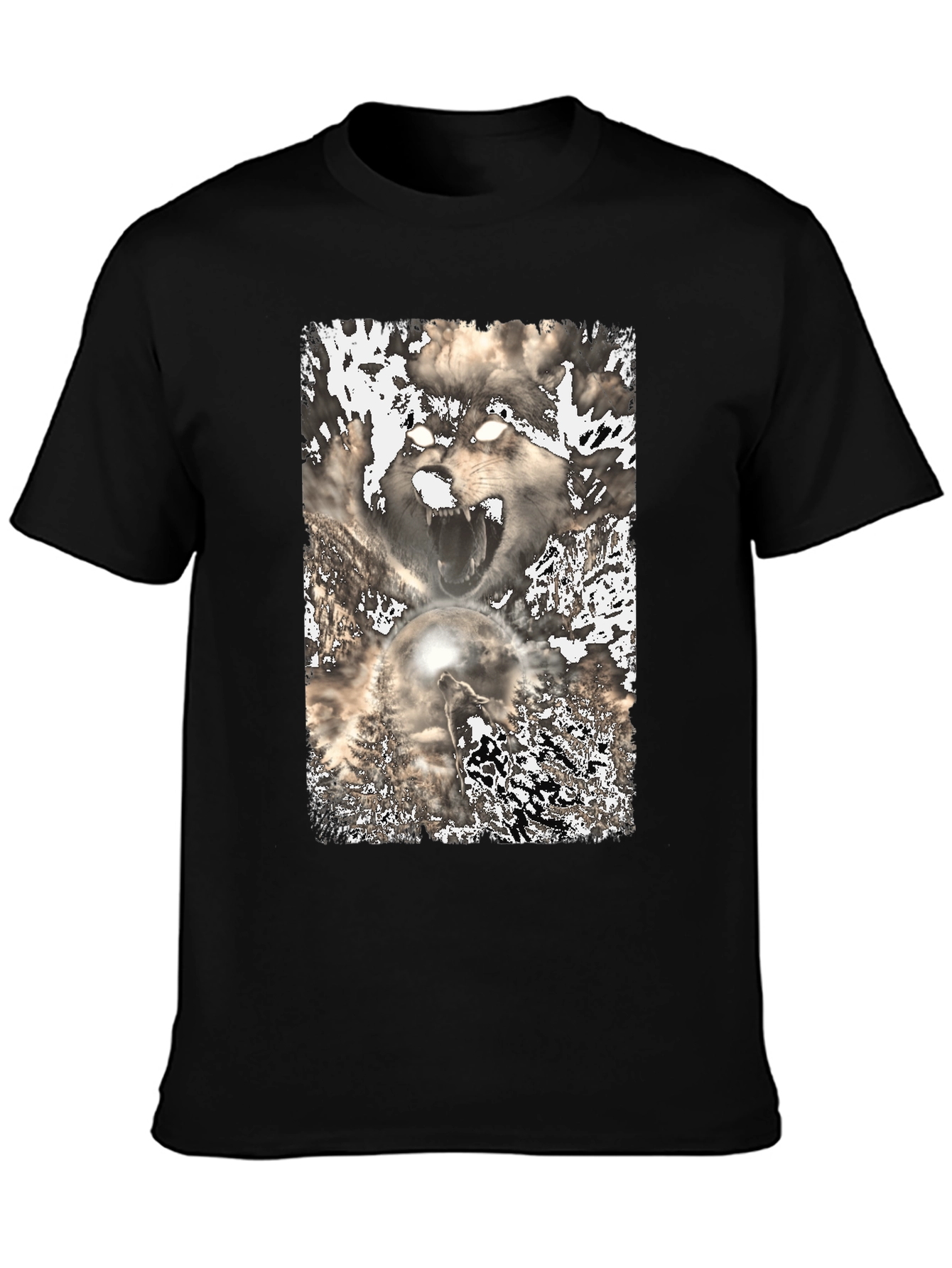 Black Wolf Graphic Print Tee - Black view 3