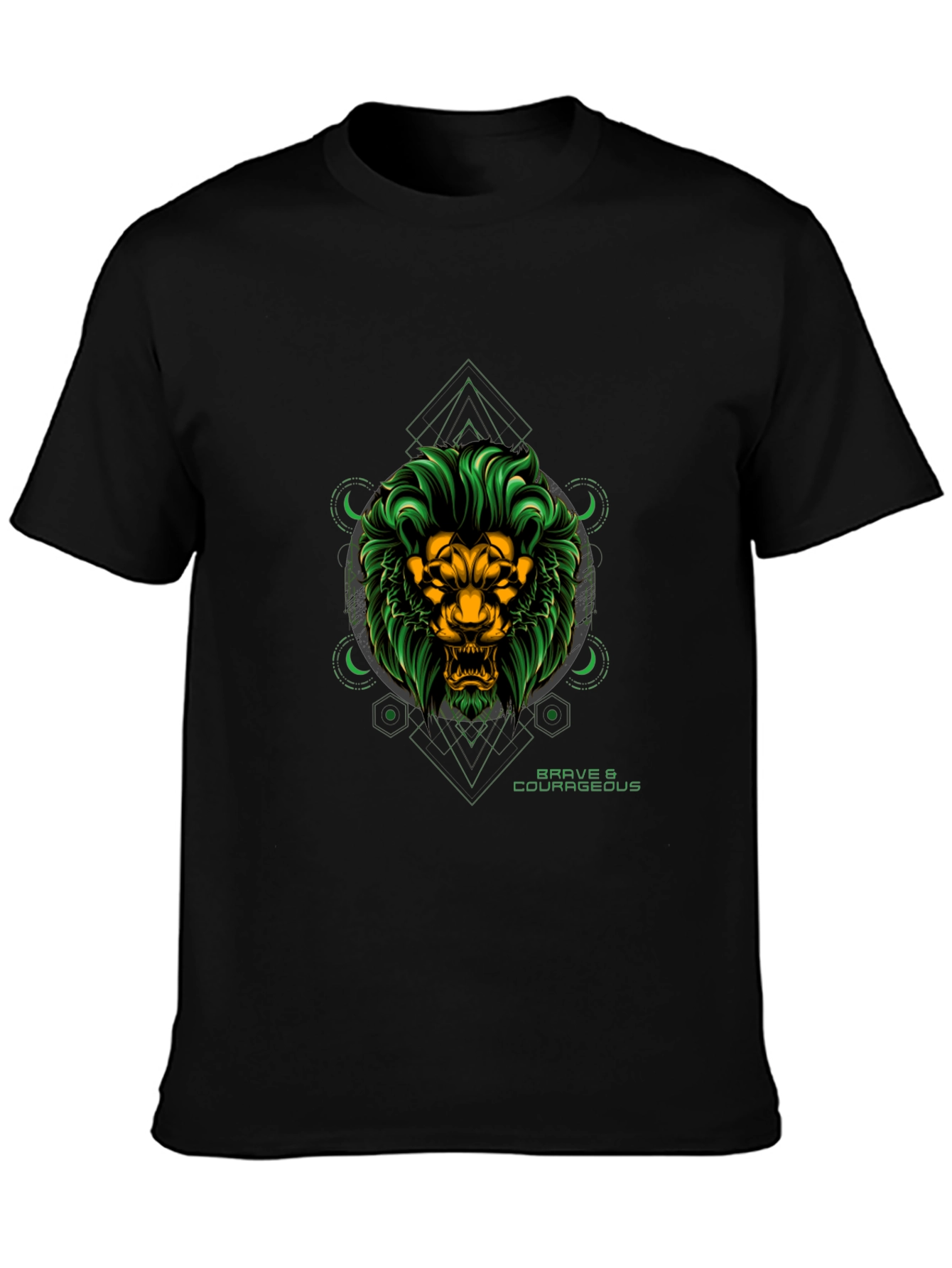 Black Brave Lion Graphic Tee - Black Cotton T-Shirt view 3