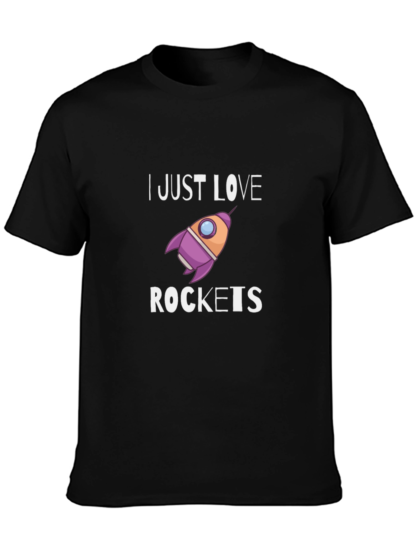 Black I Just Love Rockets Graphic T-Shirt - Black Cotton Blend view 3