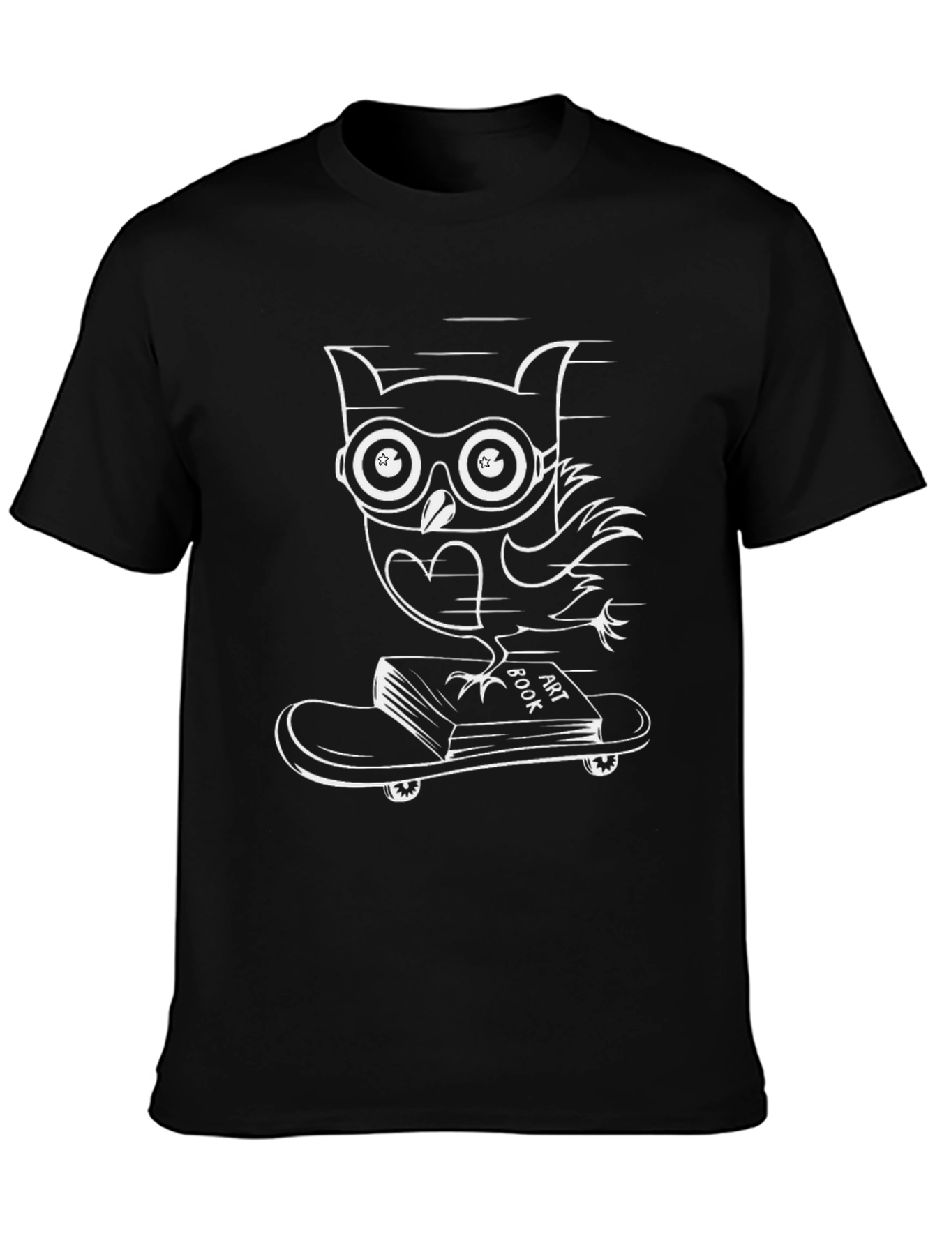 Black Owl on Skateboard Graphic T-Shirt view 3