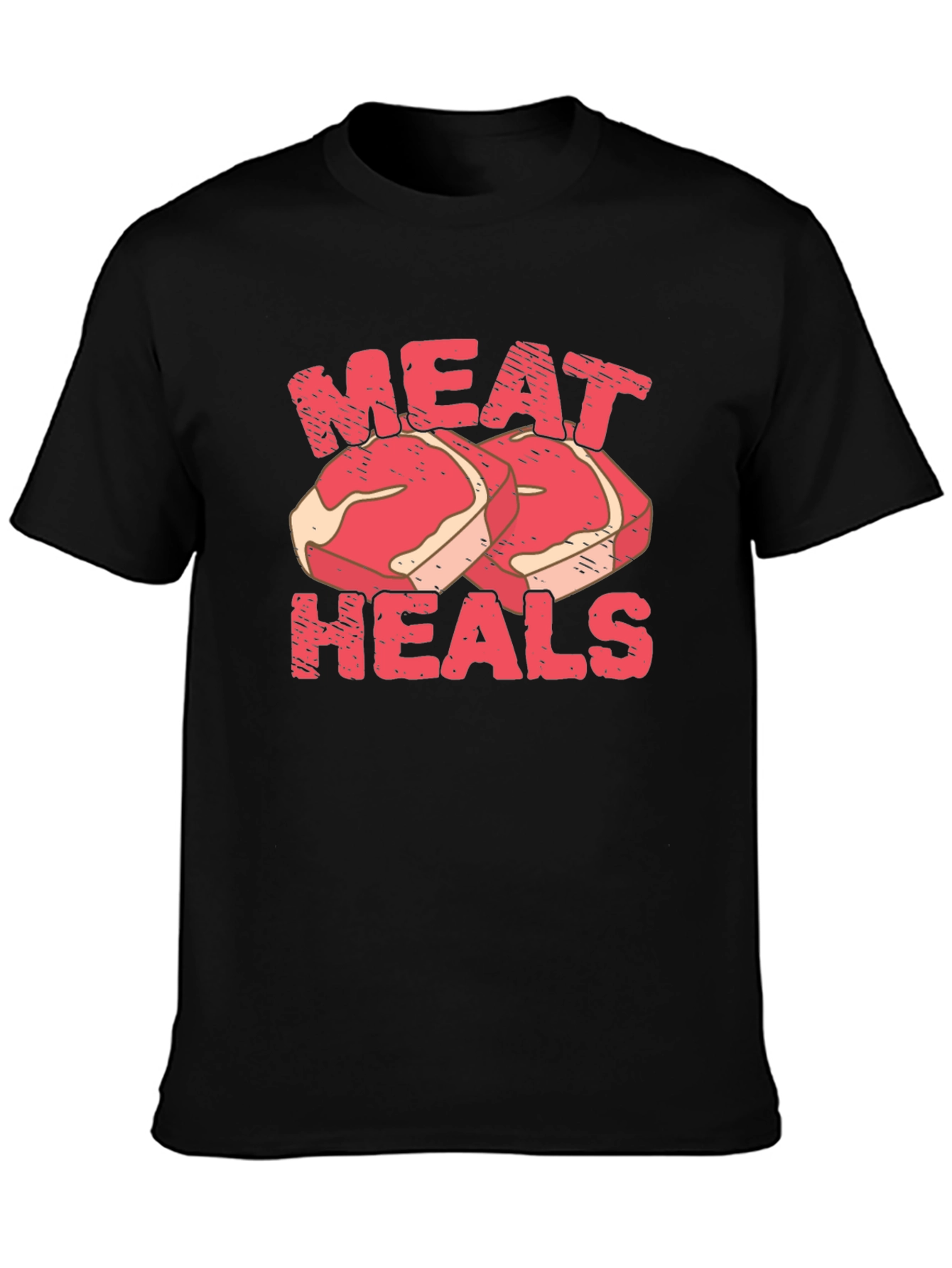 Black Meat Heals T-Shirt - Black, Funny Graphic Tee view 3