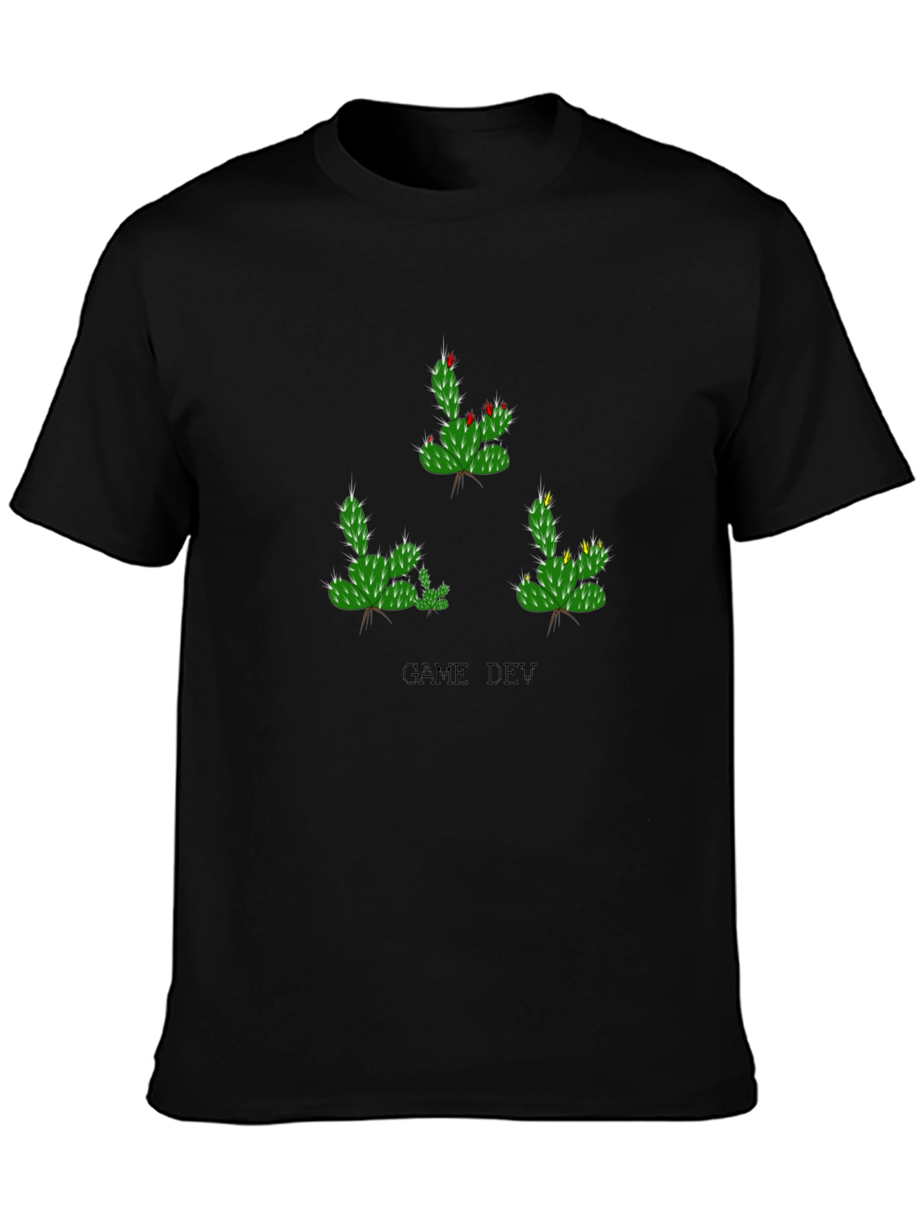 Black Game Dev Cactus T-Shirt - Black Cotton Tee view 3