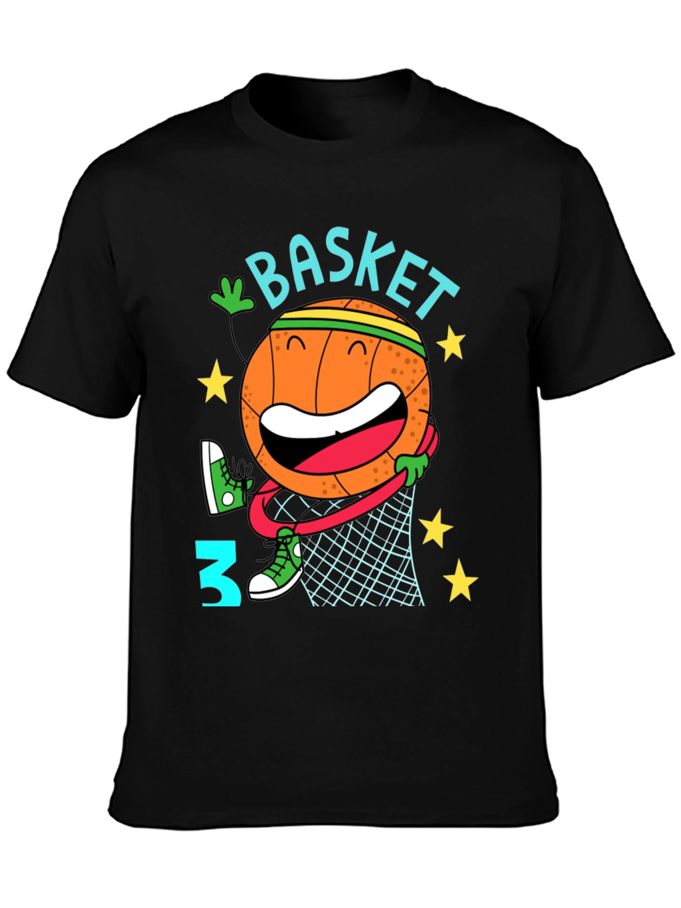 Black Basketball Cartoon Graphic T-Shirt view 3