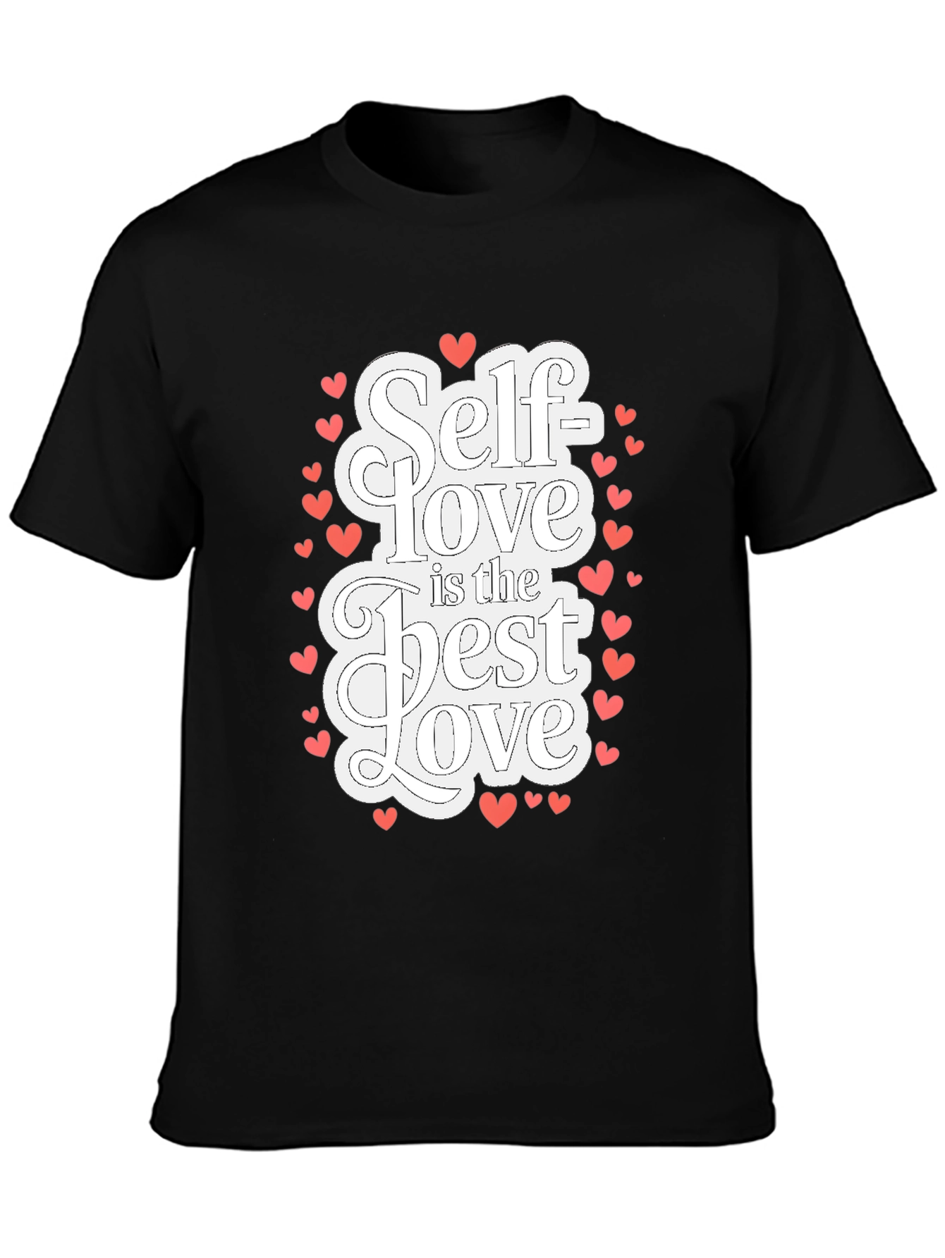 Black Self Love T-Shirt - Black Cotton Tee with Heart Accents view 3