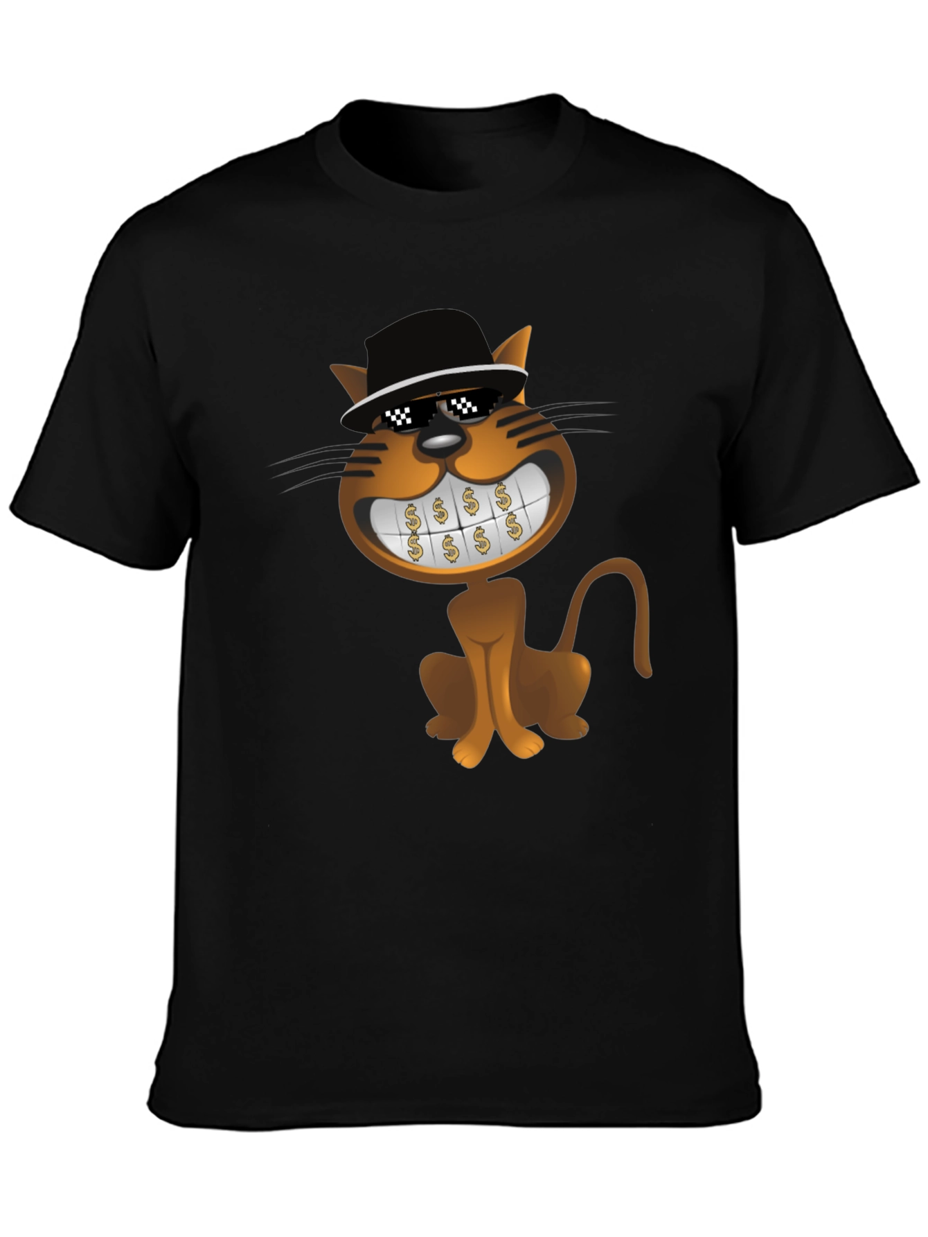 Black Cartoon Cat T-Shirt: Funny Design, Black Tee view 3