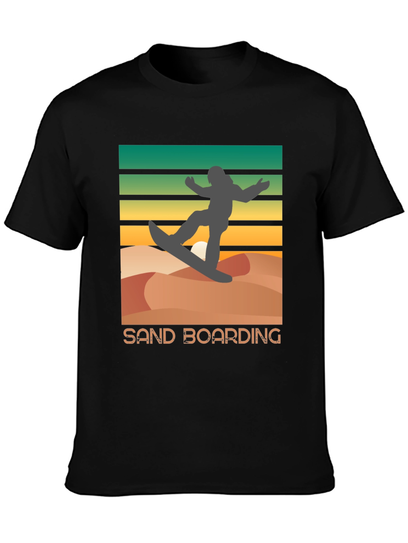 Black Sand Boarding Retro T-Shirt, Desert Fun Tee view 3