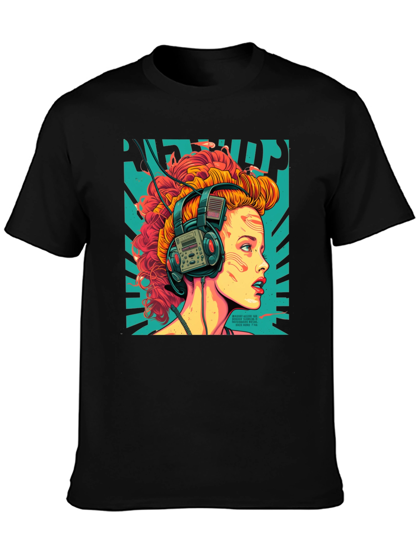 Black Retro Headphones Graphic T-Shirt view 3