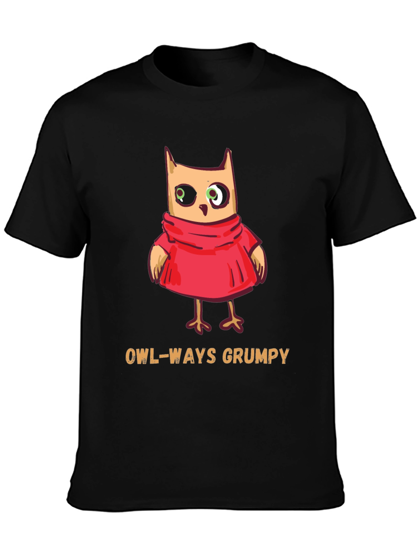 Black Owl-Ways Grumpy T-Shirt - Funny Cartoon Owl Tee view 3
