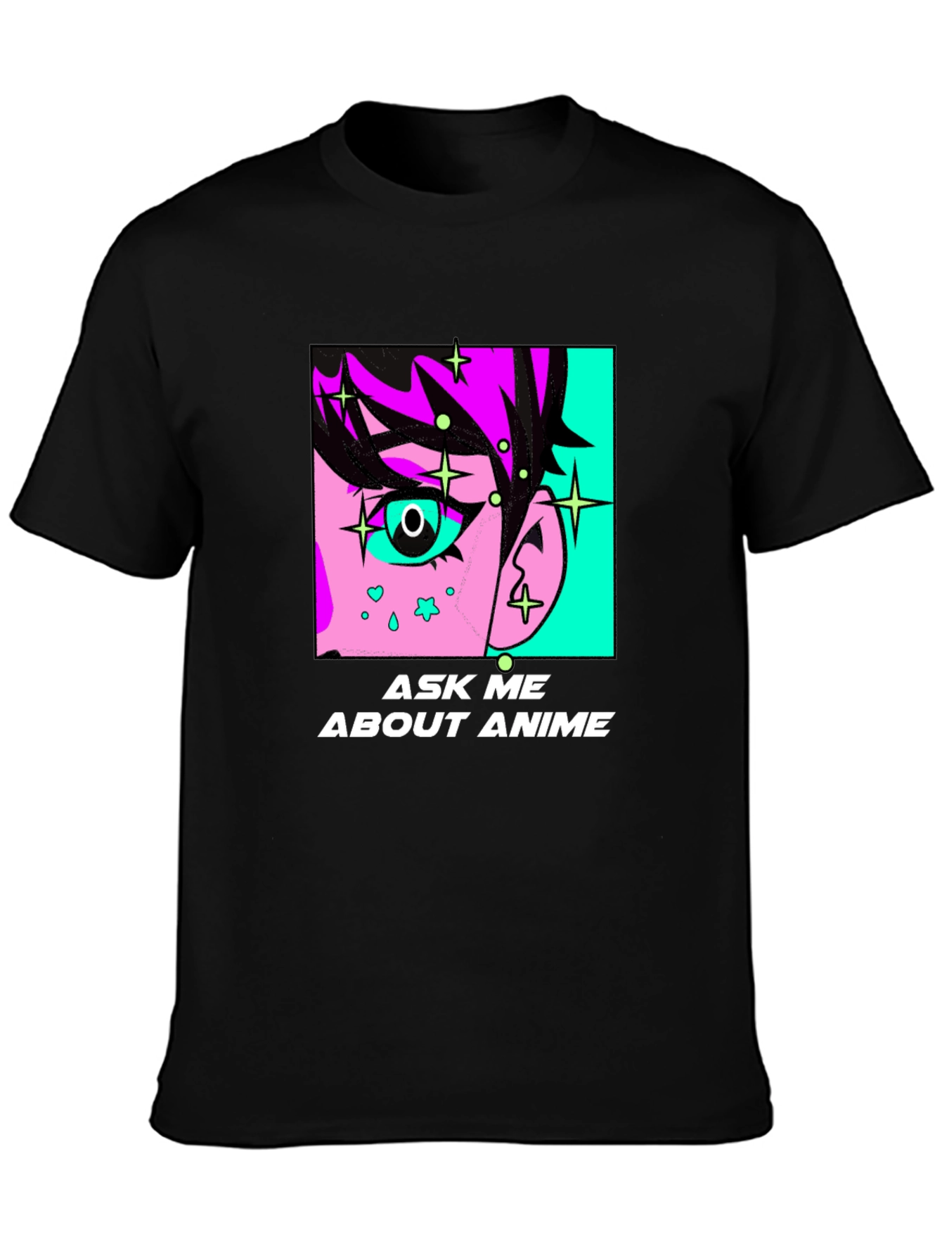Black Ask Me About Anime Graphic Tee - Black Cotton T-Shirt view 3