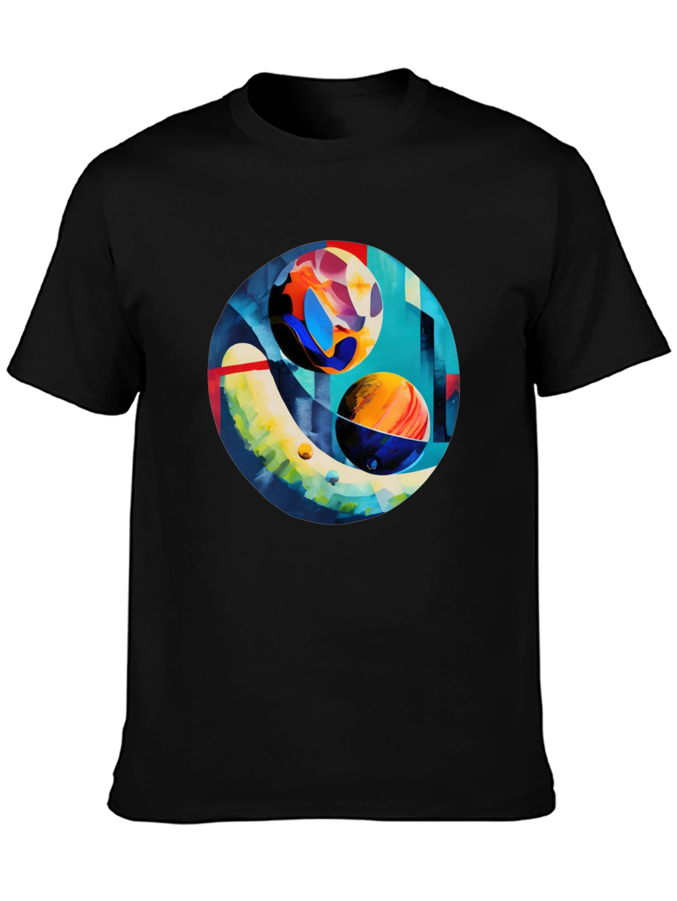 Black Abstract Planet Art Print Black T-Shirt view 3
