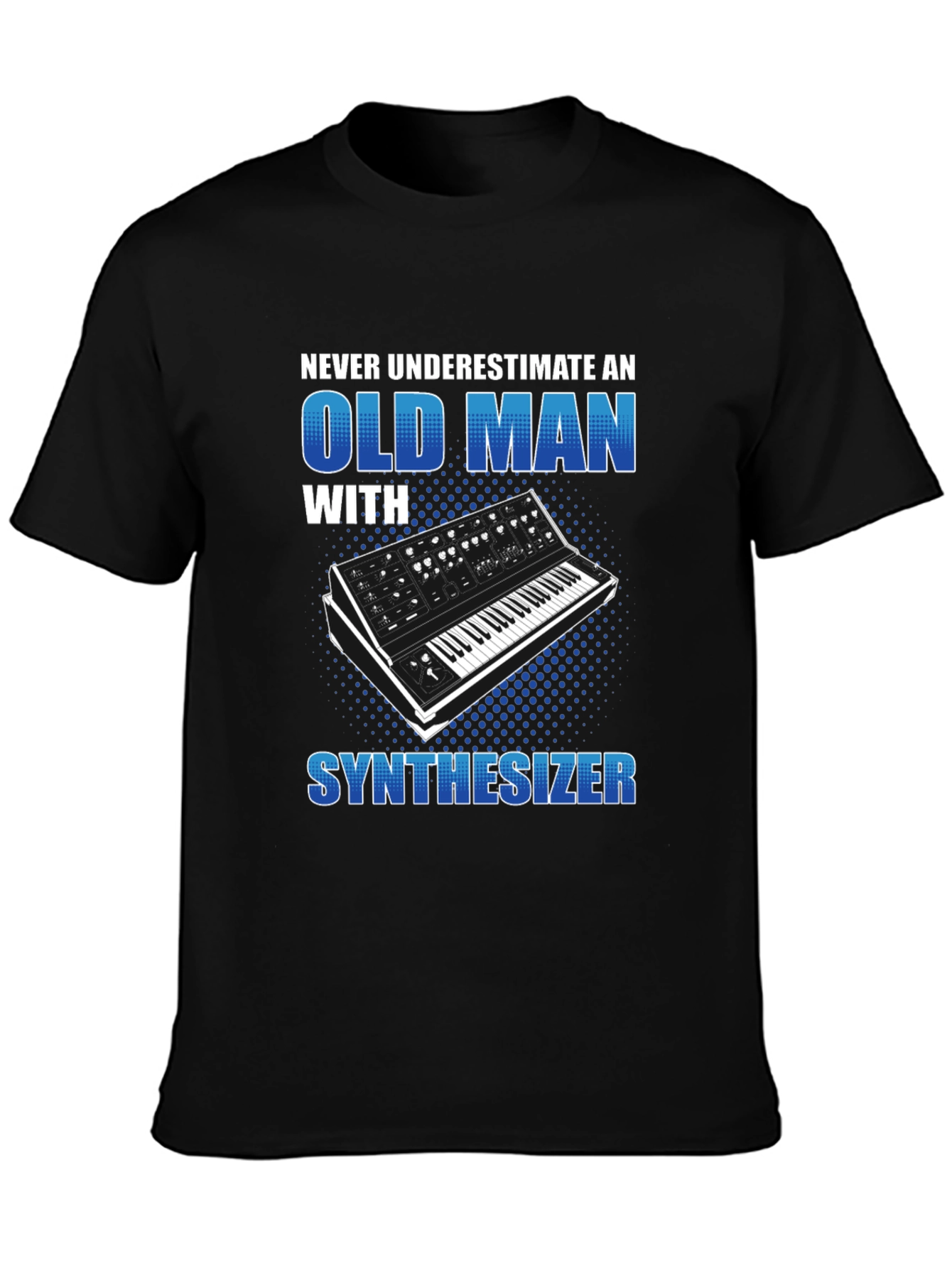 Black Old Man Synthesizer T-Shirt - Music Lover Gift view 3