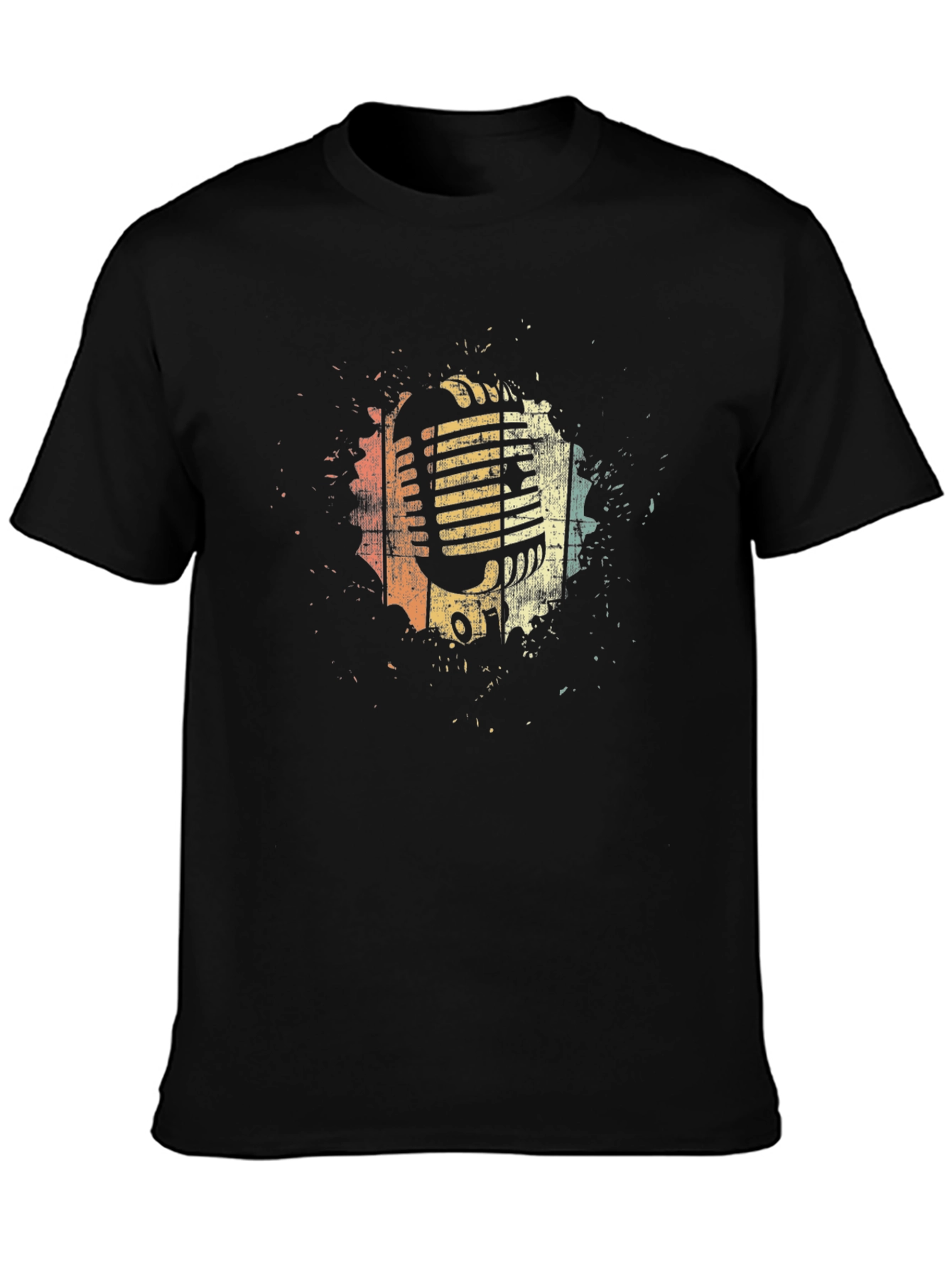 Black Vintage Microphone Graphic T-Shirt view 3