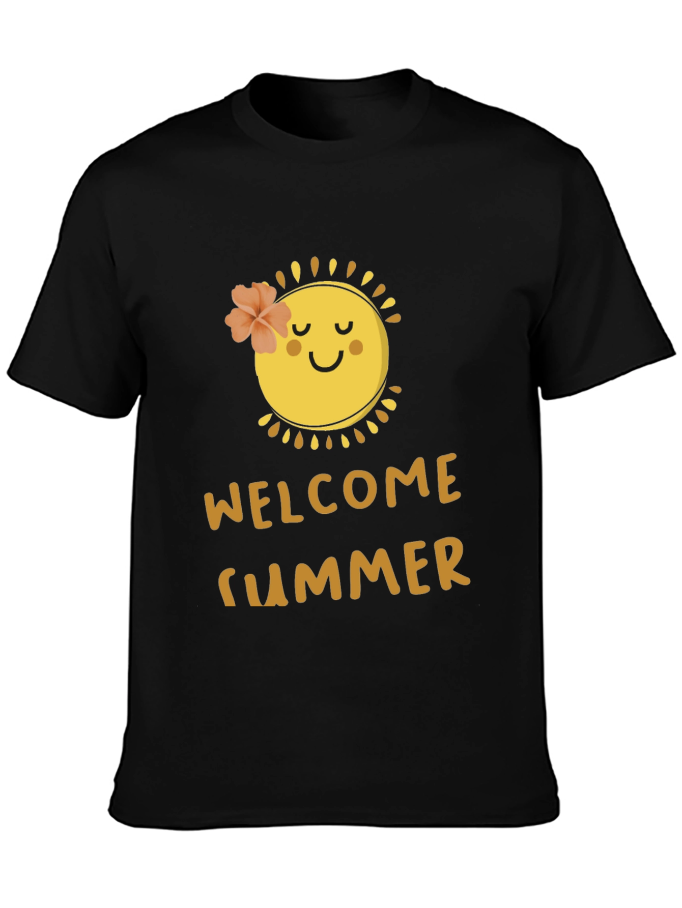Black Welcome Summer Black T-Shirt with Sun Design view 3