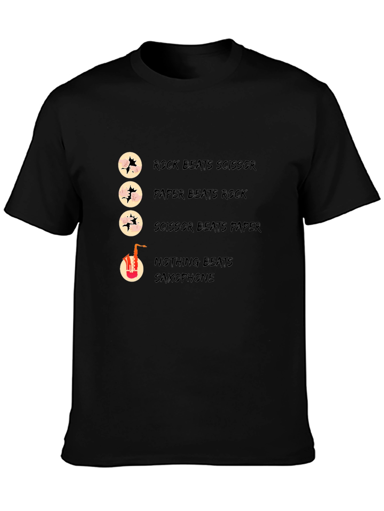 Black Rock Paper Scissors Saxophone Graphic T-Shirt view 3