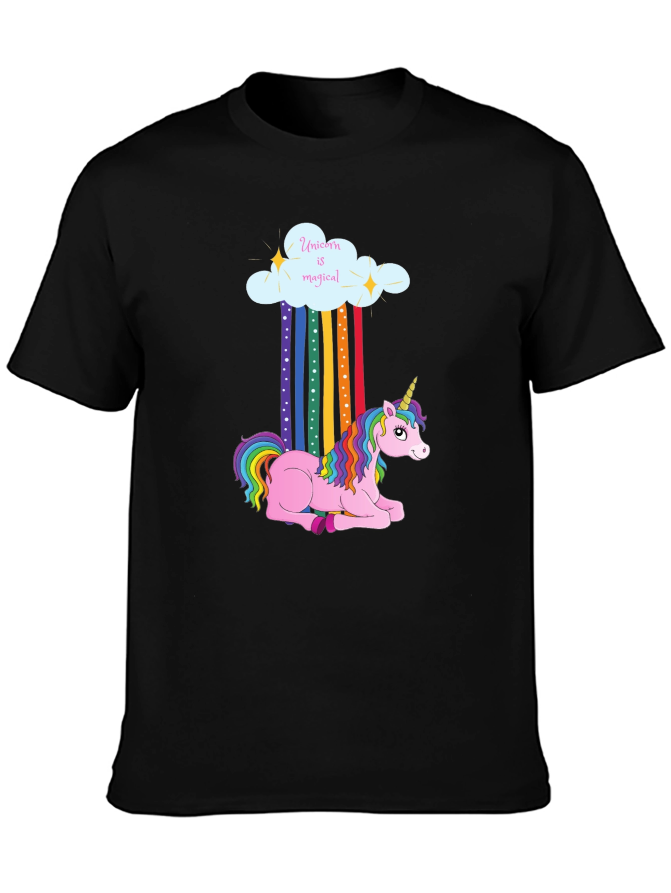 Black Magical Unicorn Cloud T-Shirt view 3