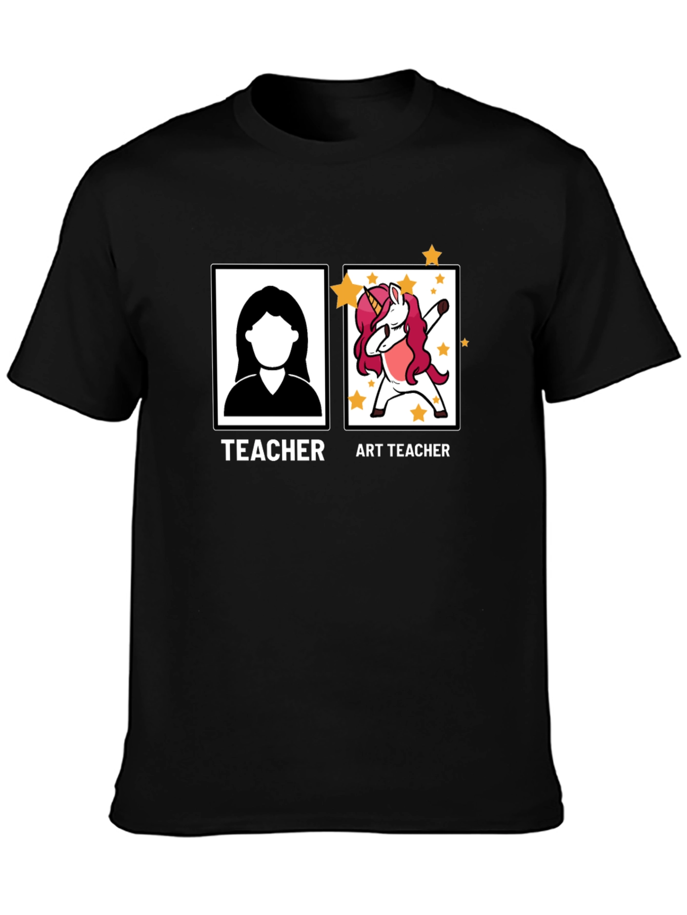 Black Art Teacher Unicorn Black T-Shirt view 3