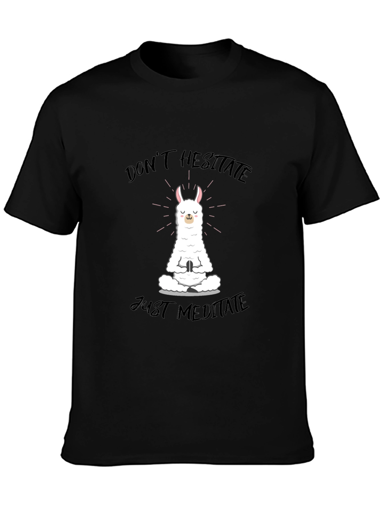 Black Meditating Llama Graphic Tee - Don't Hesitate, Just Meditate view 3