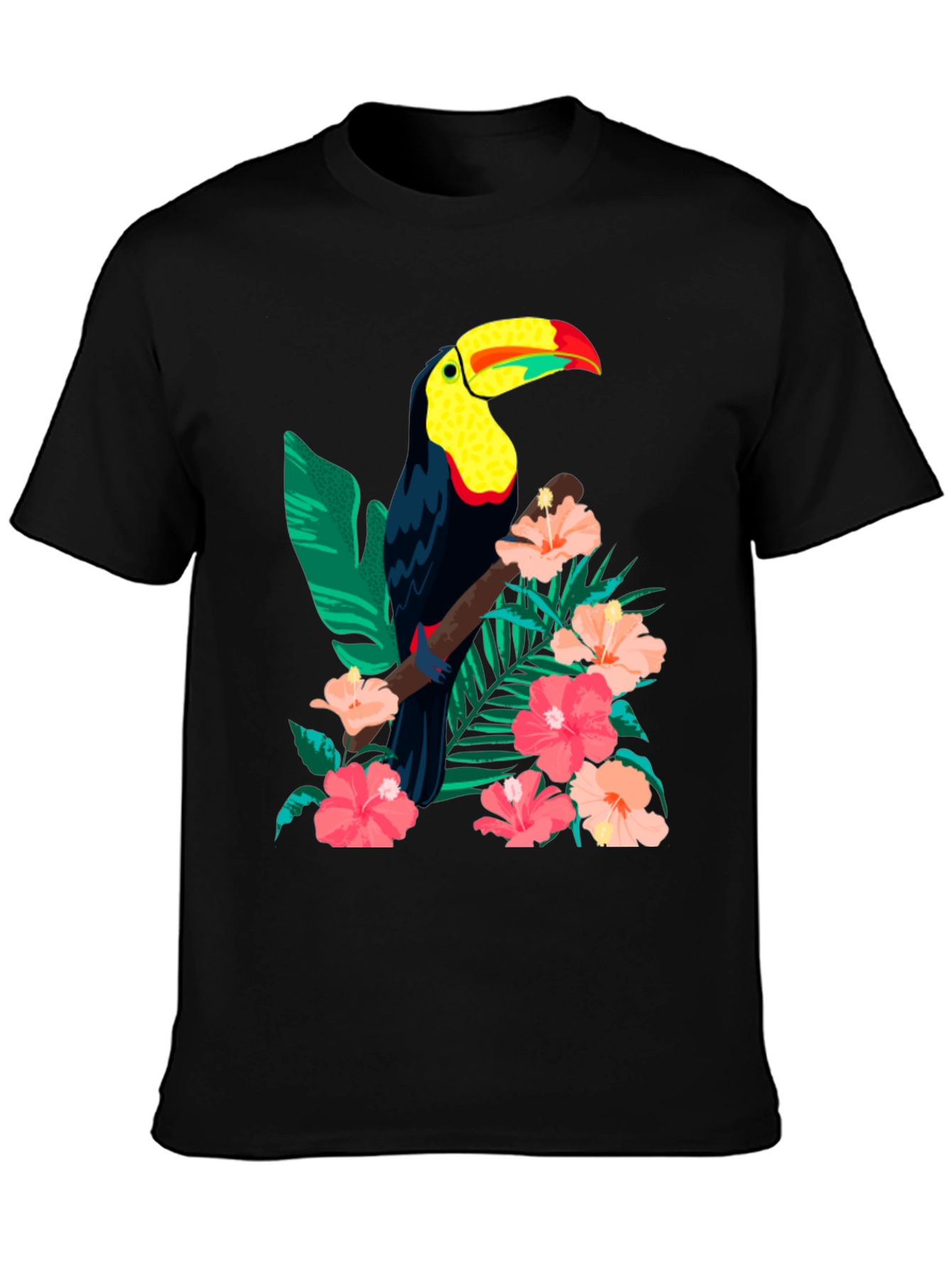 Black Toucan & Floral Print Black T-Shirt view 3