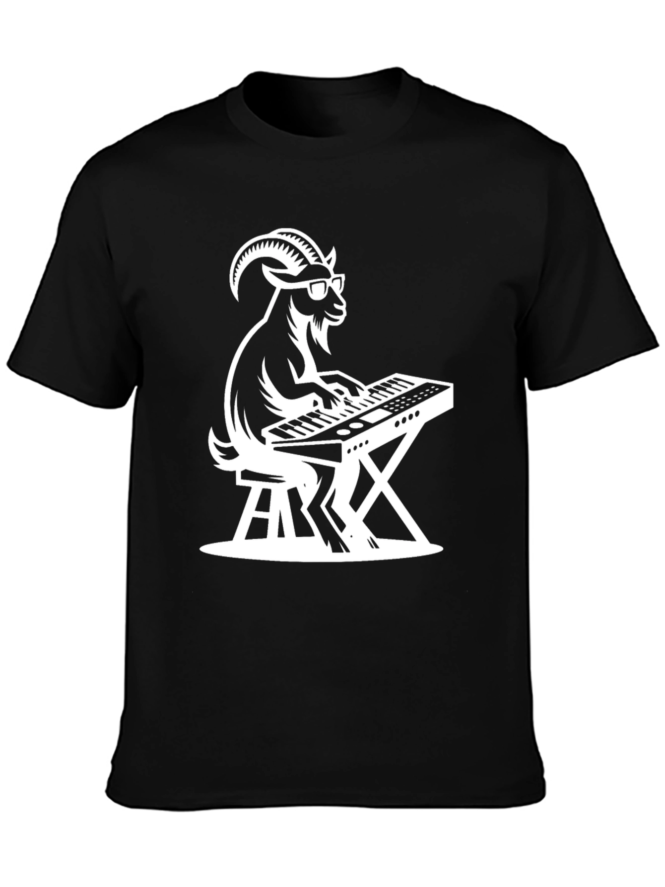Black Goat Keyboardist Graphic Tee - Black Cotton Shirt view 3