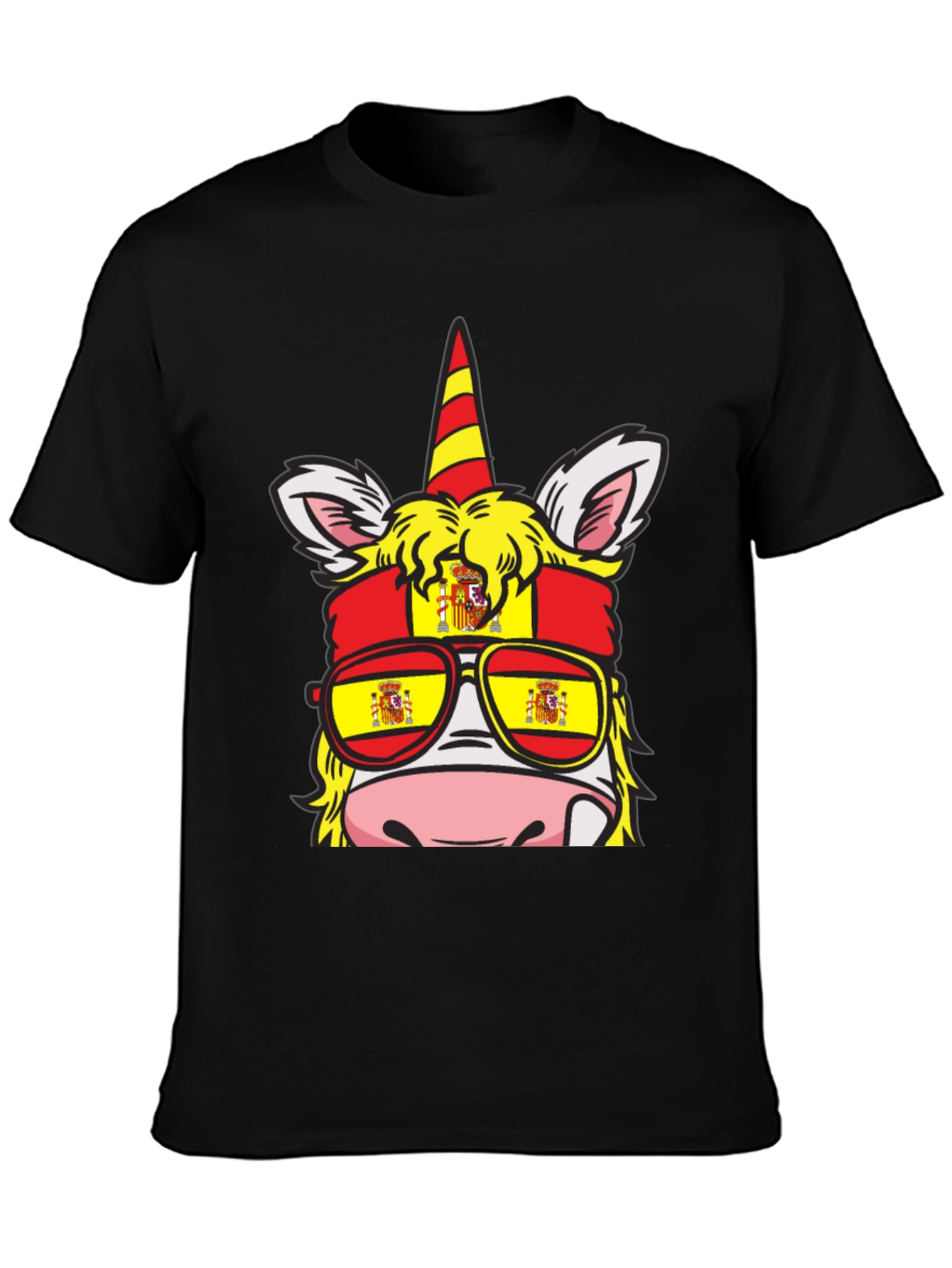 Black Spain Flag Unicorn T-Shirt view 3