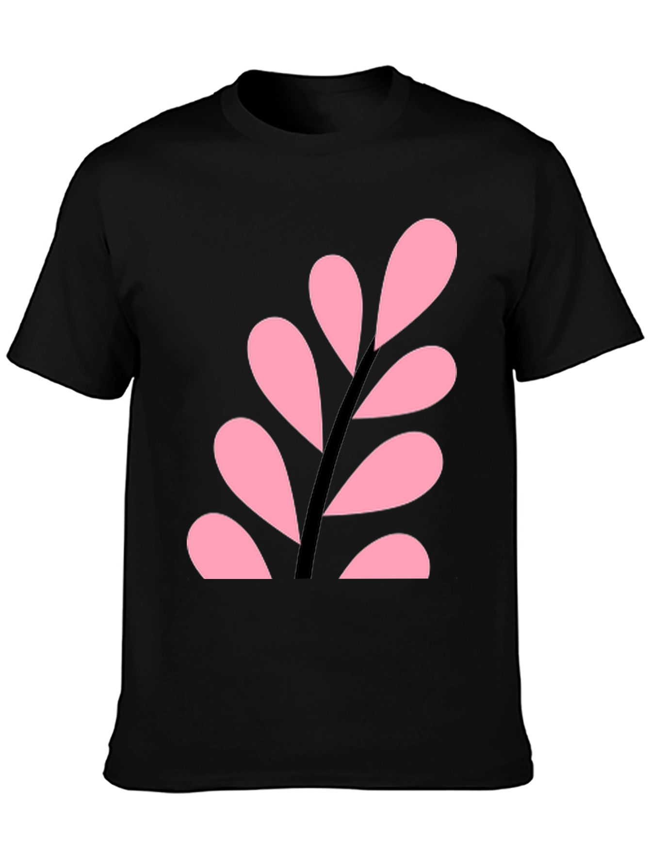 Black Pink Leaf Design Black T-Shirt view 3