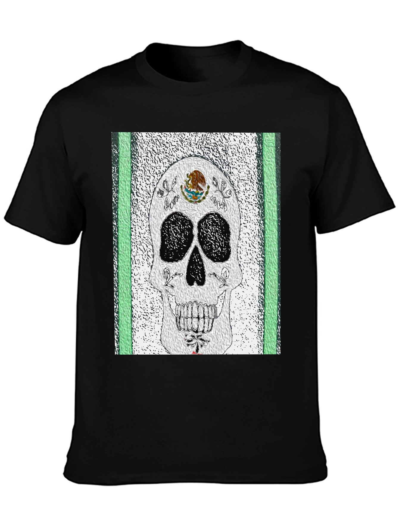 Black Mexican Flag Sugar Skull T-Shirt view 3
